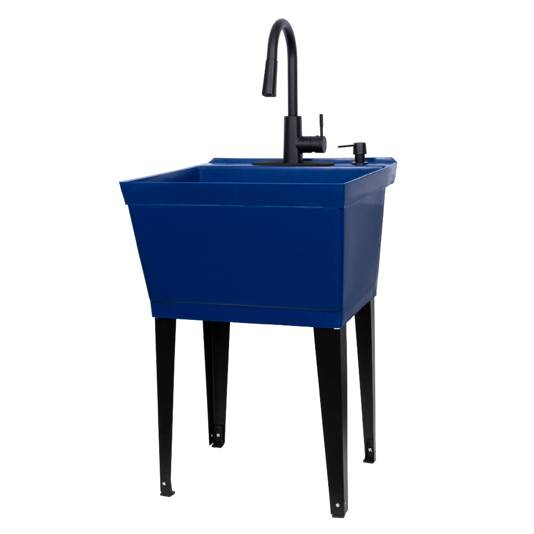 Tehila Standard Freestanding Blue Utility Sink with Black Finish High-Arc Pull-Down Faucet and Soap Dispenser - Utility sinks vanites Tehila