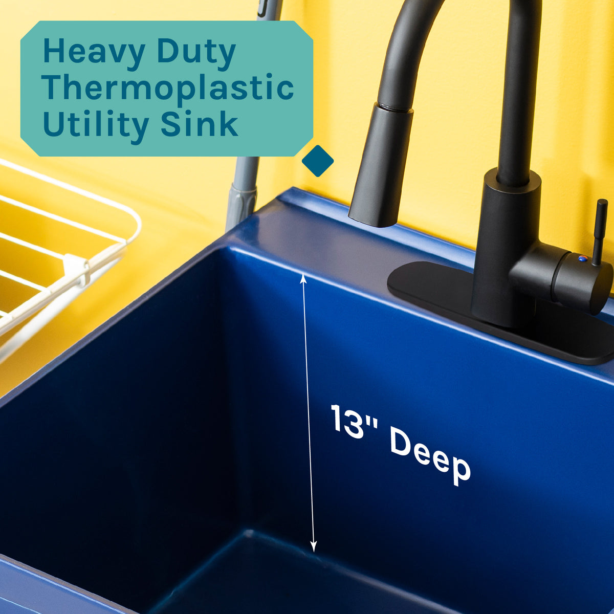 Tehila Standard Freestanding Blue Utility Sink with Black Finish High-Arc Pull-Down Faucet and Soap Dispenser - Utility sinks vanites Tehila