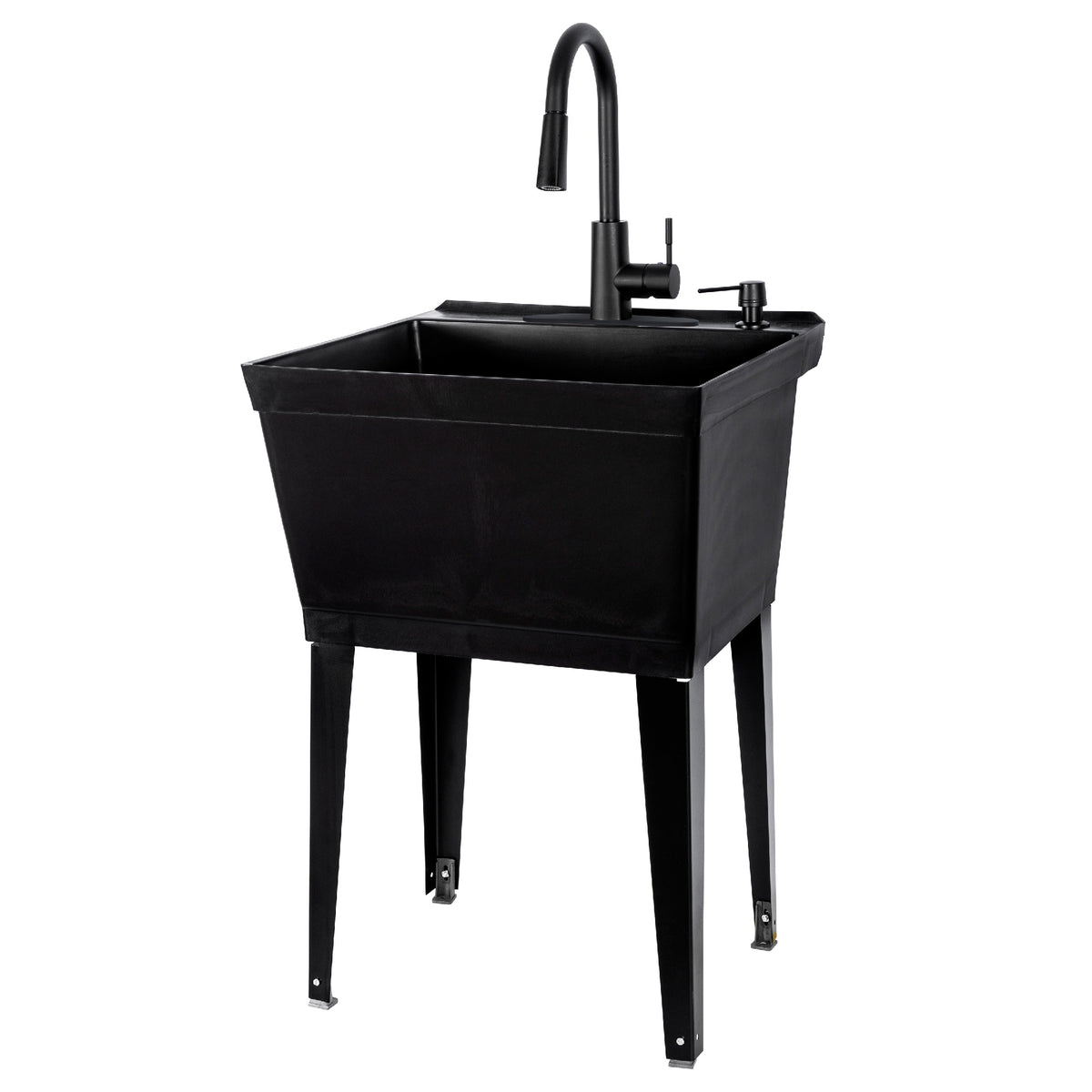Tehila Standard Freestanding Black Utility Sink with Black Finish High-Arc Pull-Down Faucet and Soap Dispenser - Utility sinks vanites Tehila