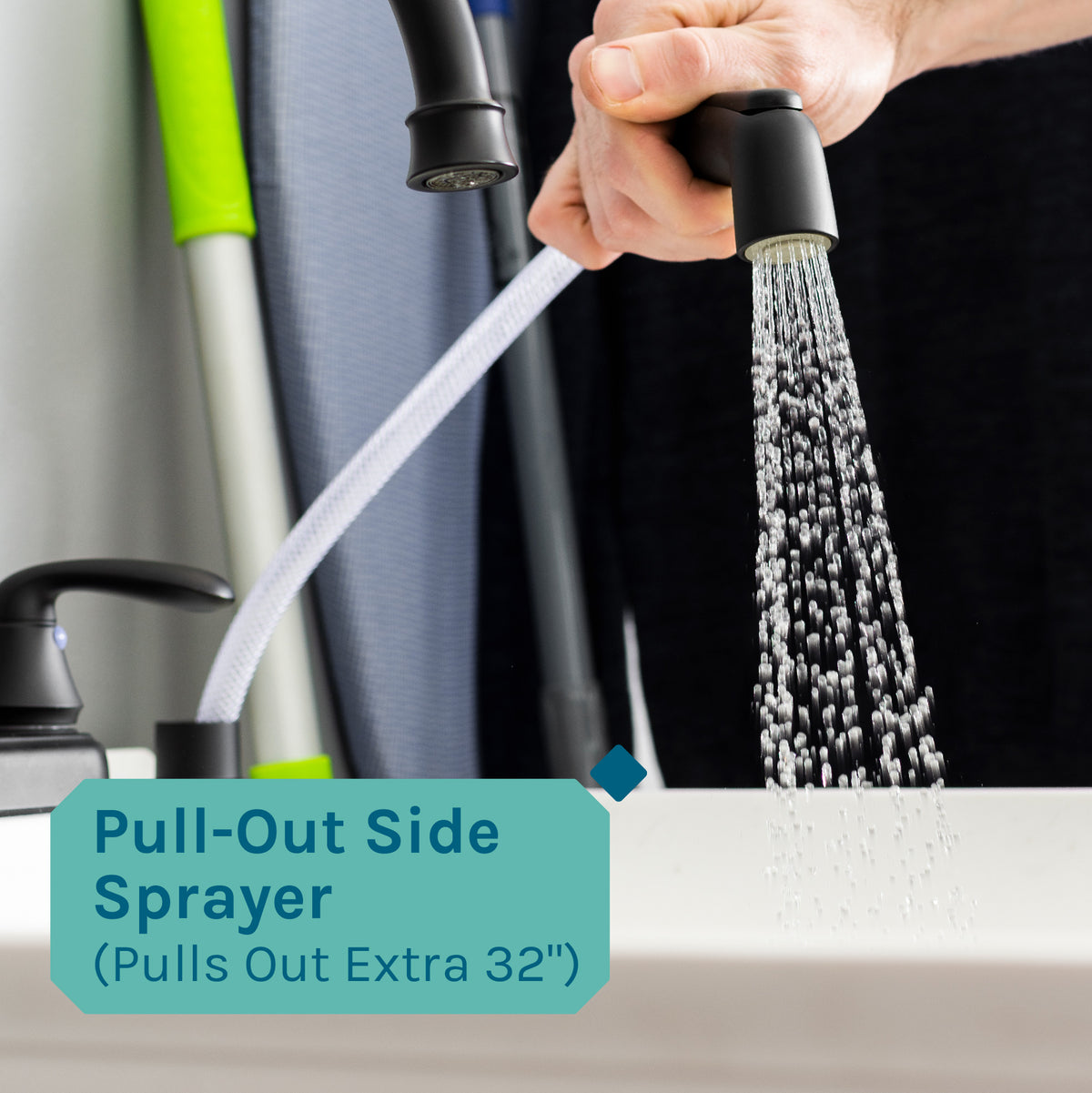 Tehila Standard Freestanding White Utility Sink with Black Legs and Black Finish Wide-set Gooseneck Faucet with Side Sprayer - Utility sinks vanites Tehila