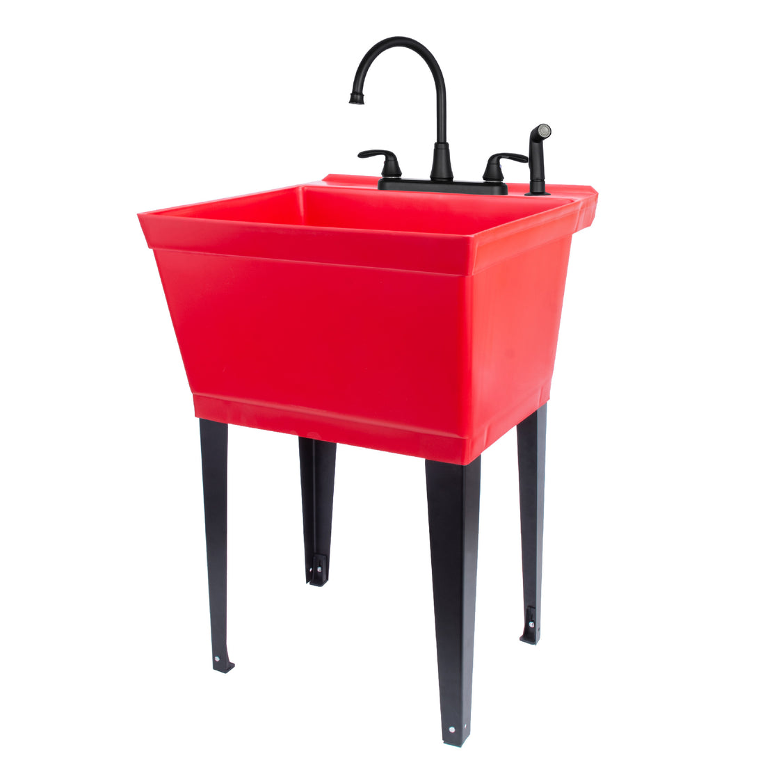 Tehila Standard Freestanding Red Utility Sink with Black Legs and Black Finish Wide-set Gooseneck Faucet with Side Sprayer - Utility sinks vanites Tehila