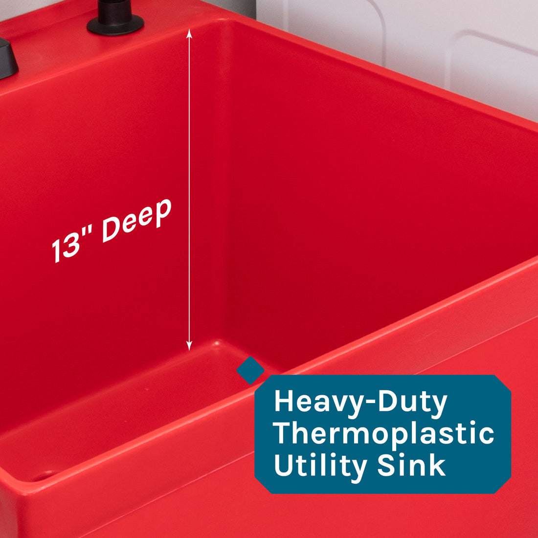 Tehila Standard Freestanding Red Utility Sink with Black Legs and Black Finish Wide-set Gooseneck Faucet with Side Sprayer - Utility sinks vanites Tehila