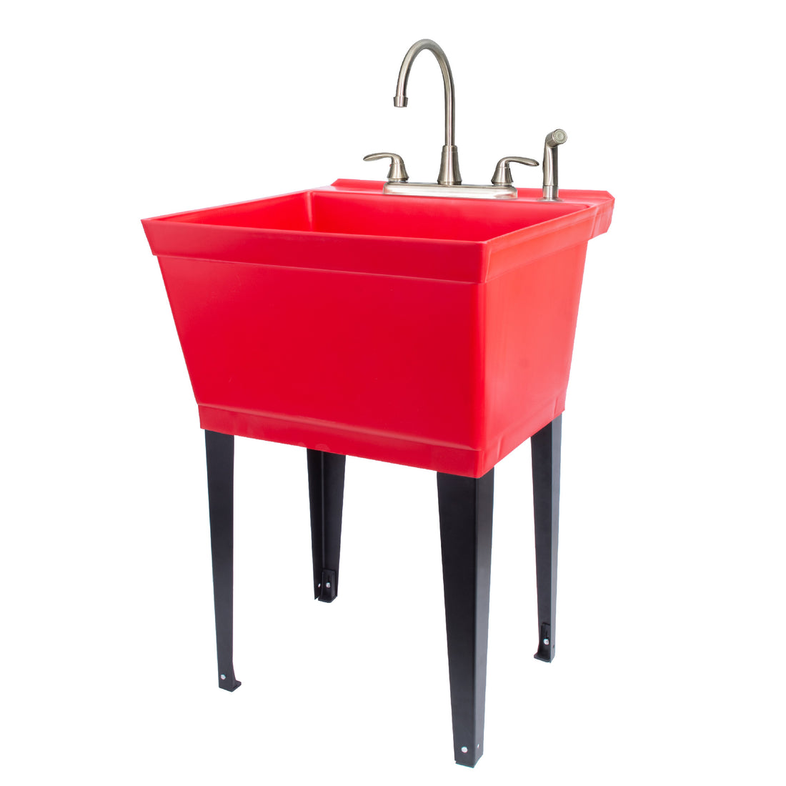 Tehila Standard Freestanding Red Utility Sink with Black Legs and Stainless Steel Finish Wide-set Gooseneck Faucet with Side Sprayer - Utility sinks vanites Tehila