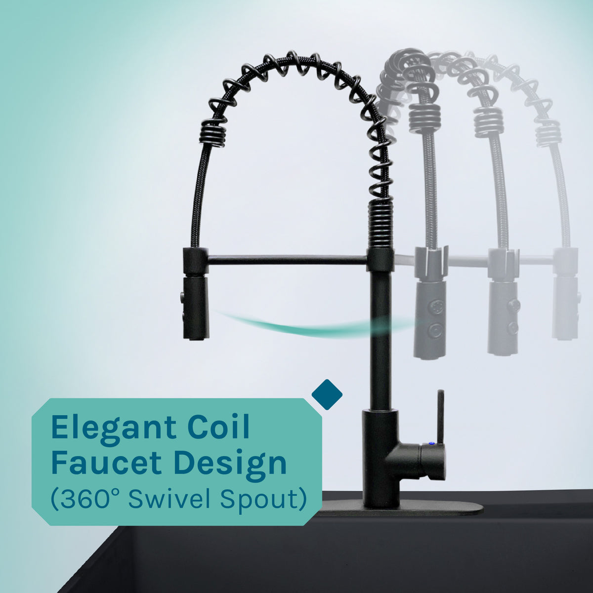 Tehila Standard Freestanding Black Utility Sink with Black Finish High-Arc Coil Pull-Down Faucet - Utility sinks vanites Tehila
