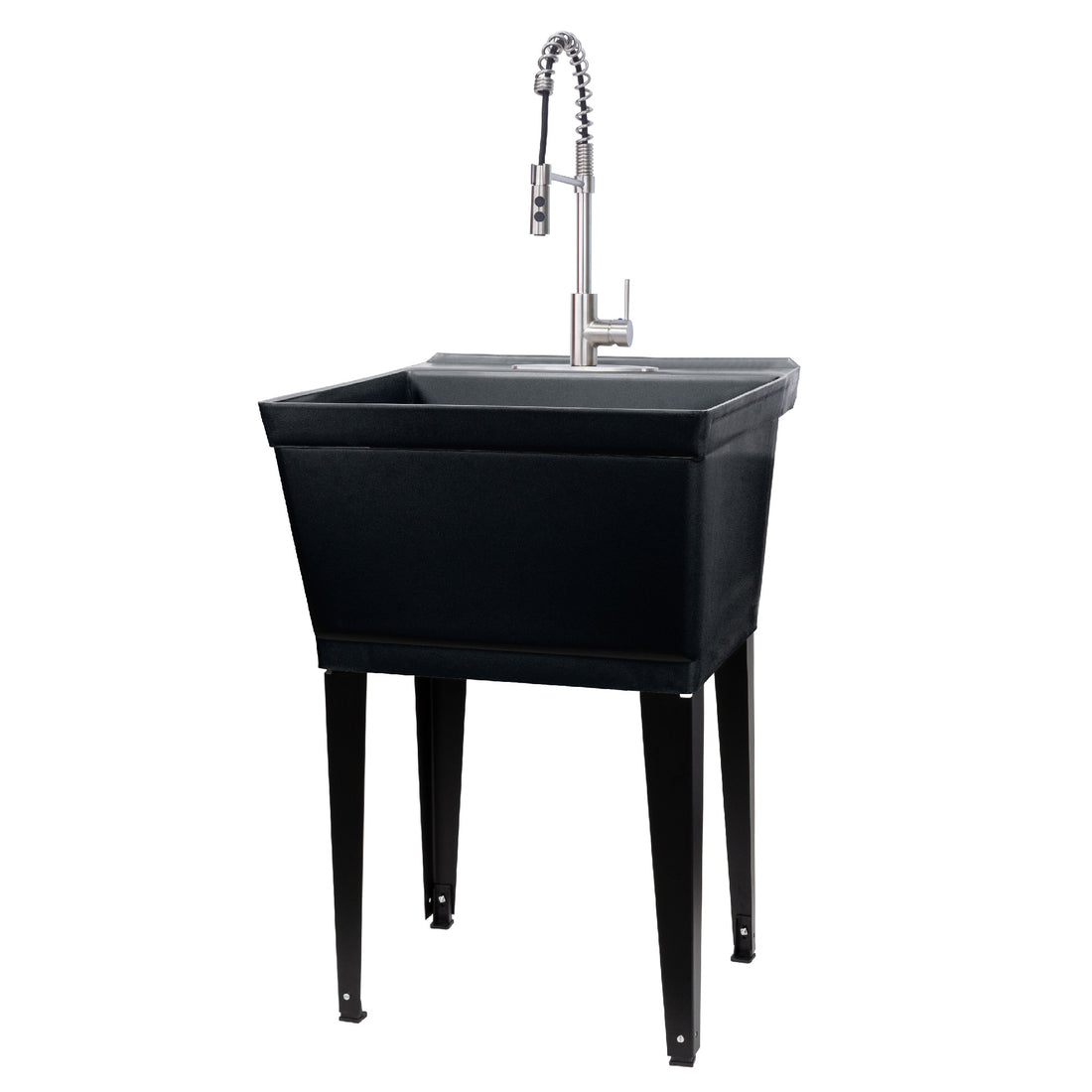 Tehila Standard Freestanding Black Utility Sink with Stainless Steel Finish High-Arc Coil Pull-Down Faucet - Utility sinks vanites Tehila