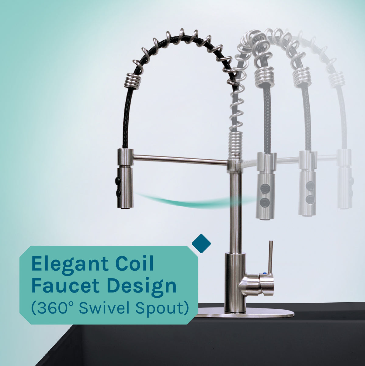 Tehila Standard Freestanding Black Utility Sink with Stainless Steel Finish High-Arc Coil Pull-Down Faucet - Utility sinks vanites Tehila