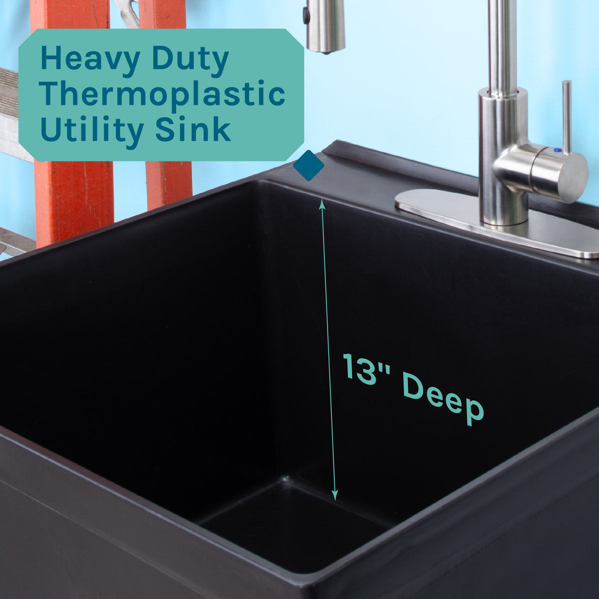 Tehila Standard Freestanding Black Utility Sink with Stainless Steel Finish High-Arc Coil Pull-Down Faucet - Utility sinks vanites Tehila