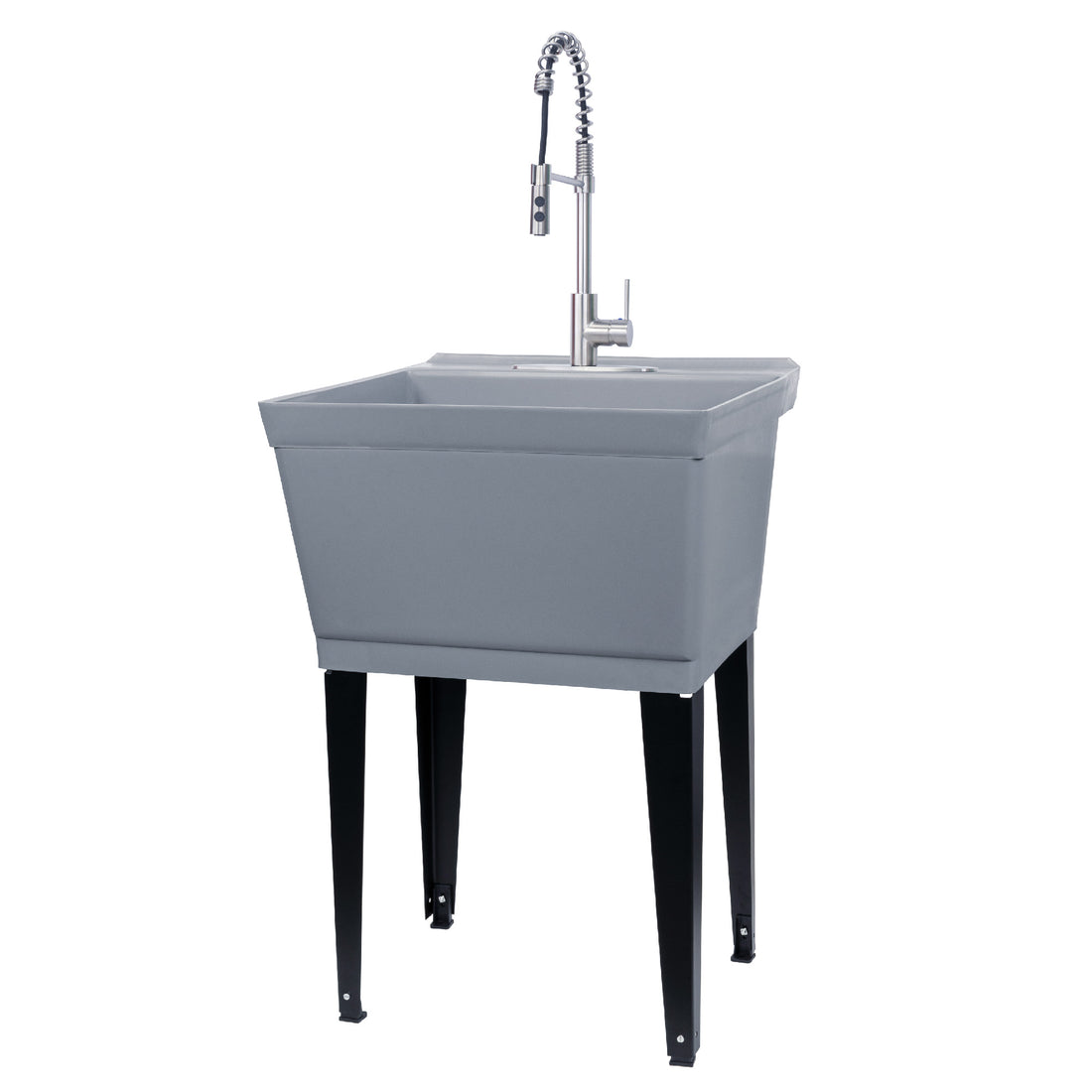 Tehila Standard Freestanding Grey Utility Sink with Stainless Steel Finish High-Arc Coil Pull-Down Faucet - Utility sinks vanites Tehila