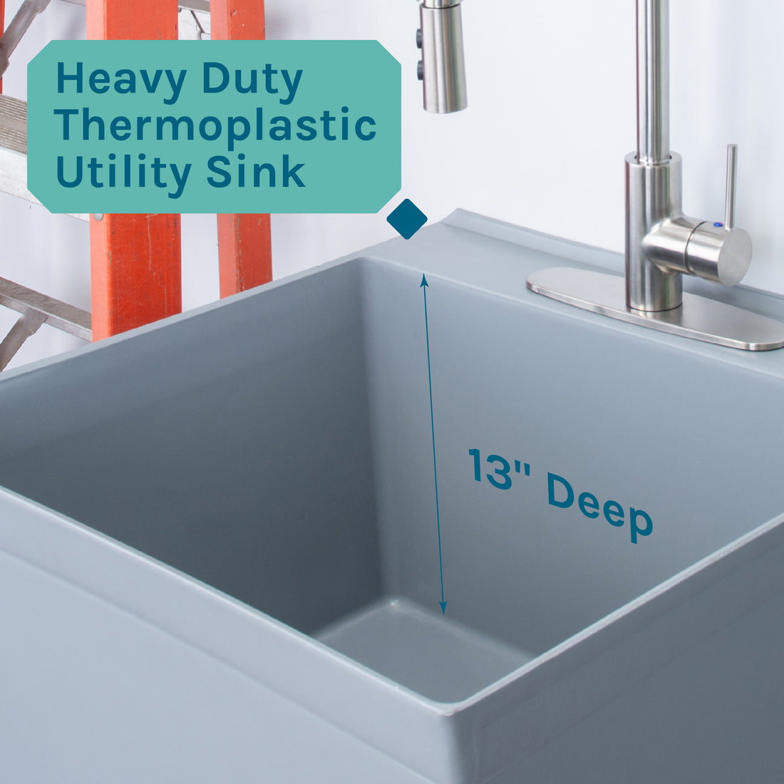 Tehila Standard Freestanding Grey Utility Sink with Stainless Steel Finish High-Arc Coil Pull-Down Faucet - Utility sinks vanites Tehila