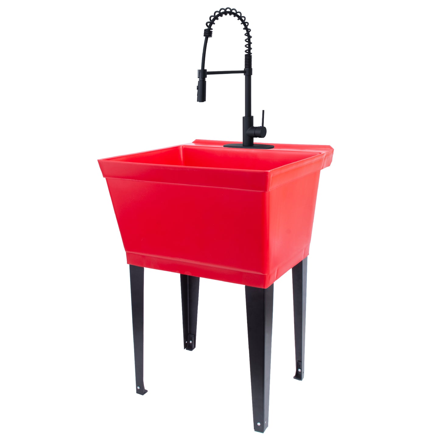 Tehila Standard Freestanding Red Utility Sink with Black Finish High-Arc Coil Pull-Down Faucet - Utility sinks vanites Tehila