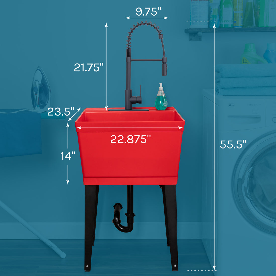 Tehila Standard Freestanding Red Utility Sink with Black Finish High-Arc Coil Pull-Down Faucet - Utility sinks vanites Tehila