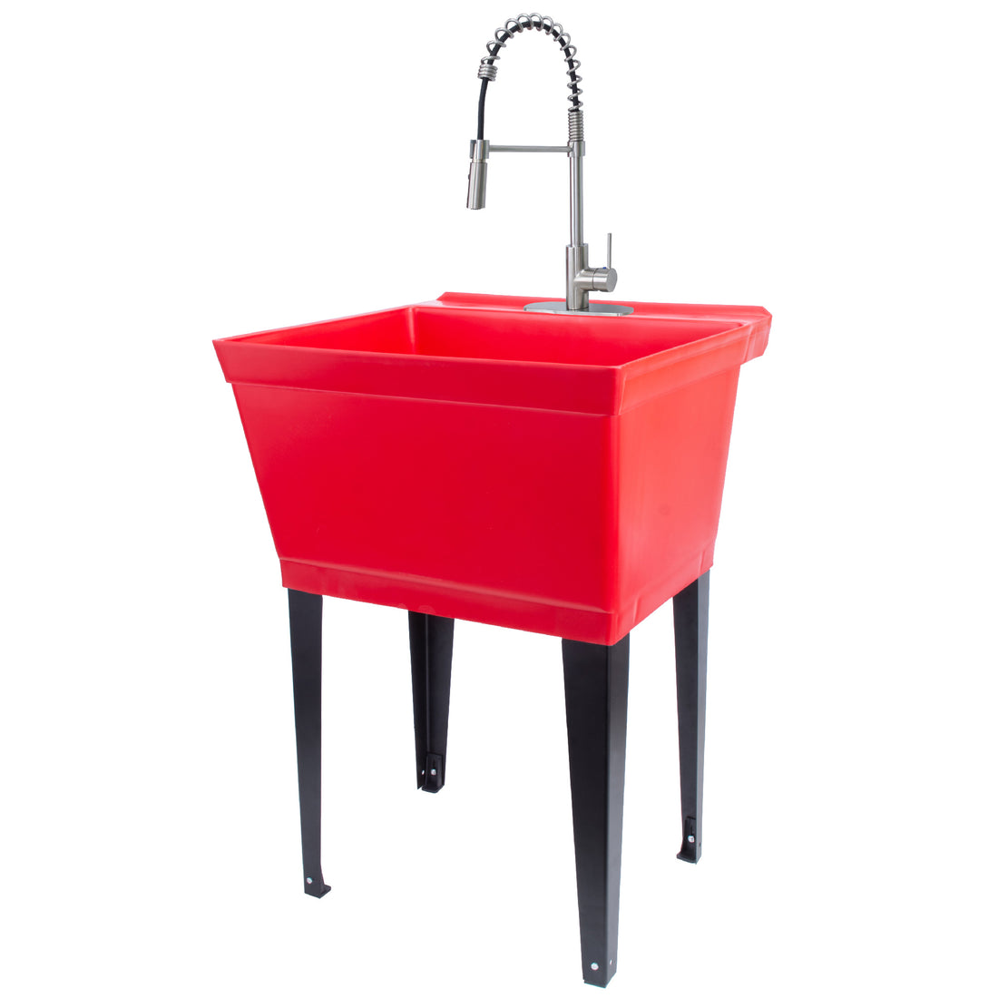 Tehila Standard Freestanding Red Utility Sink with Stainless Steel Finish High-Arc Coil Pull-Down Faucet - Utility sinks vanites Tehila