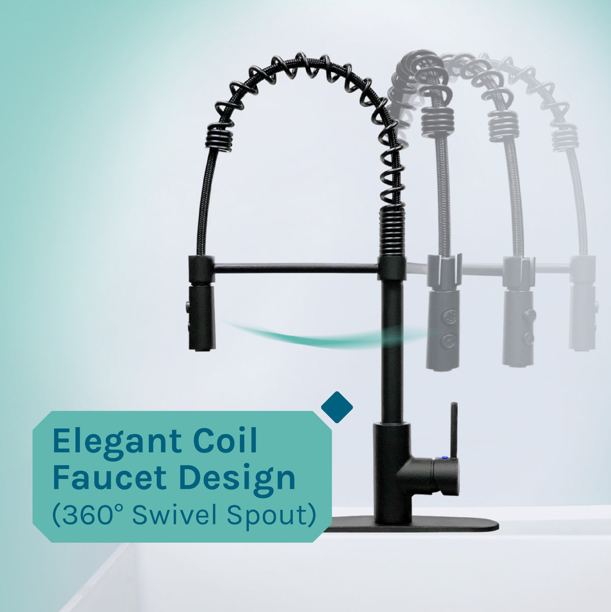 Tehila Standard Freestanding White Utility Sink with Black Finish High-Arc Coil Pull-Down Faucet - Utility sinks vanites Tehila