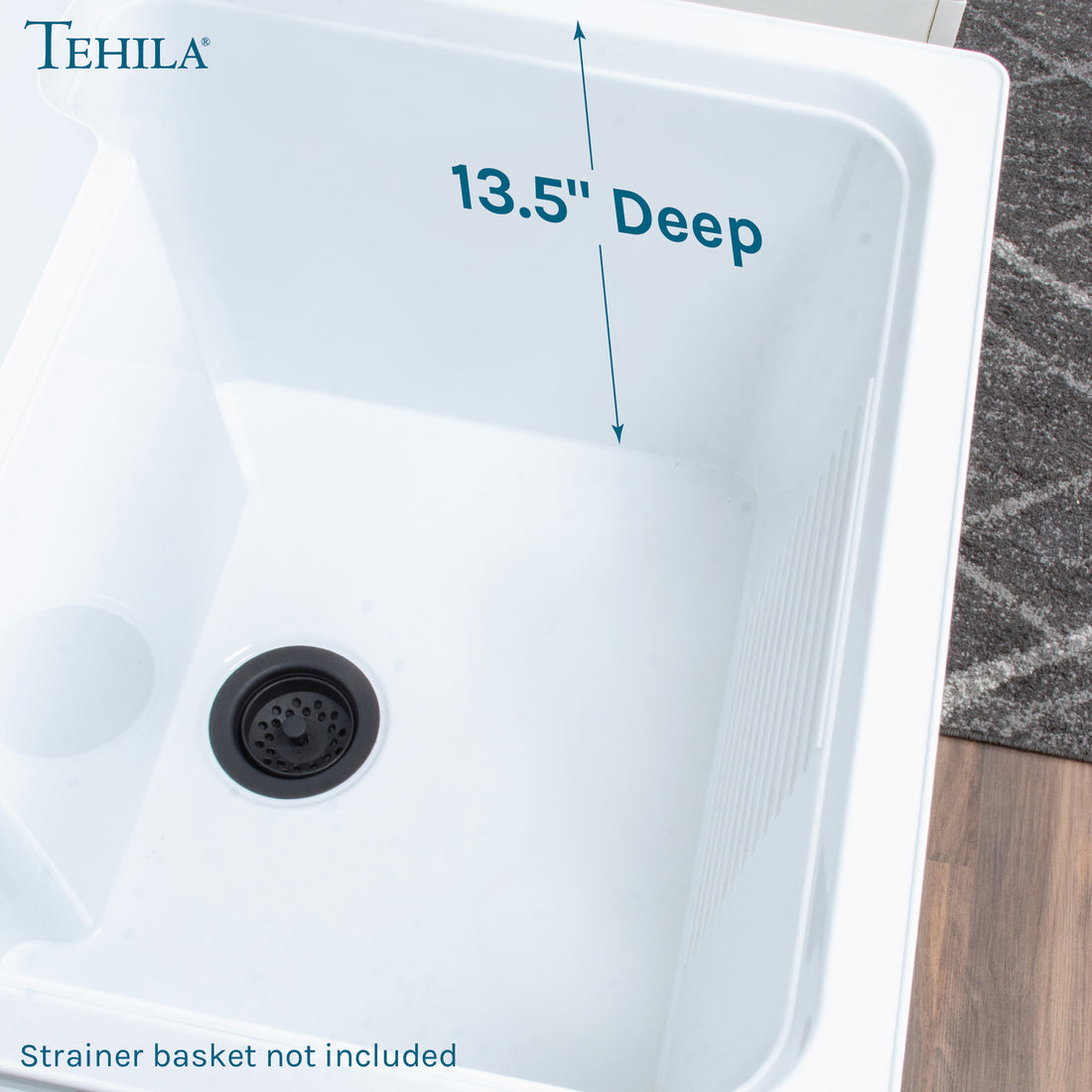 Utility Sink Depth(Strainer basket not included)