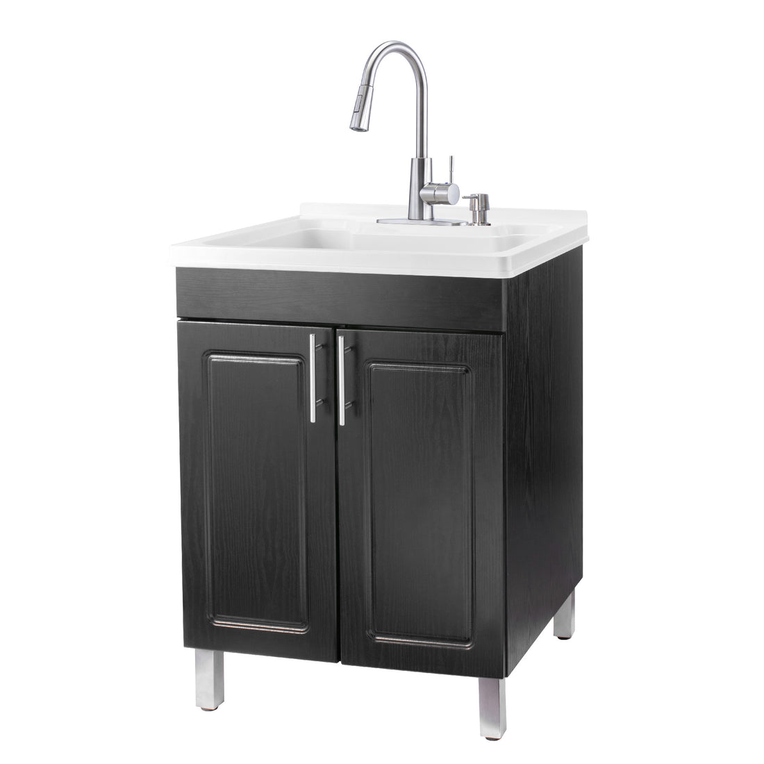 Tehila Black Vanity Cabinet and White Utility Sink with Stainless Steel Finish High-Arc Pull-Down Faucet - Utility sinks vanites Tehila