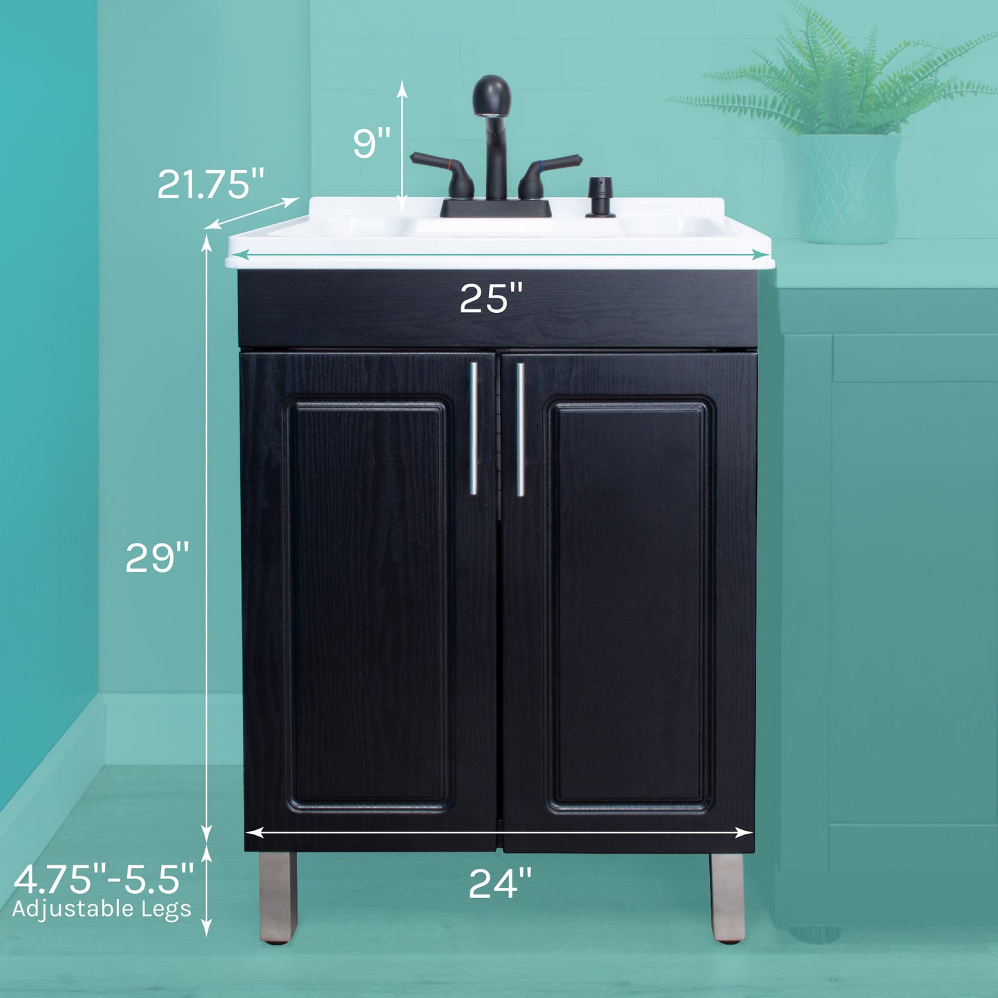 Tehila Black Vanity Cabinet and White Utility Sink with Black Finish Pull-Out Faucet - Utility sinks vanites Tehila
