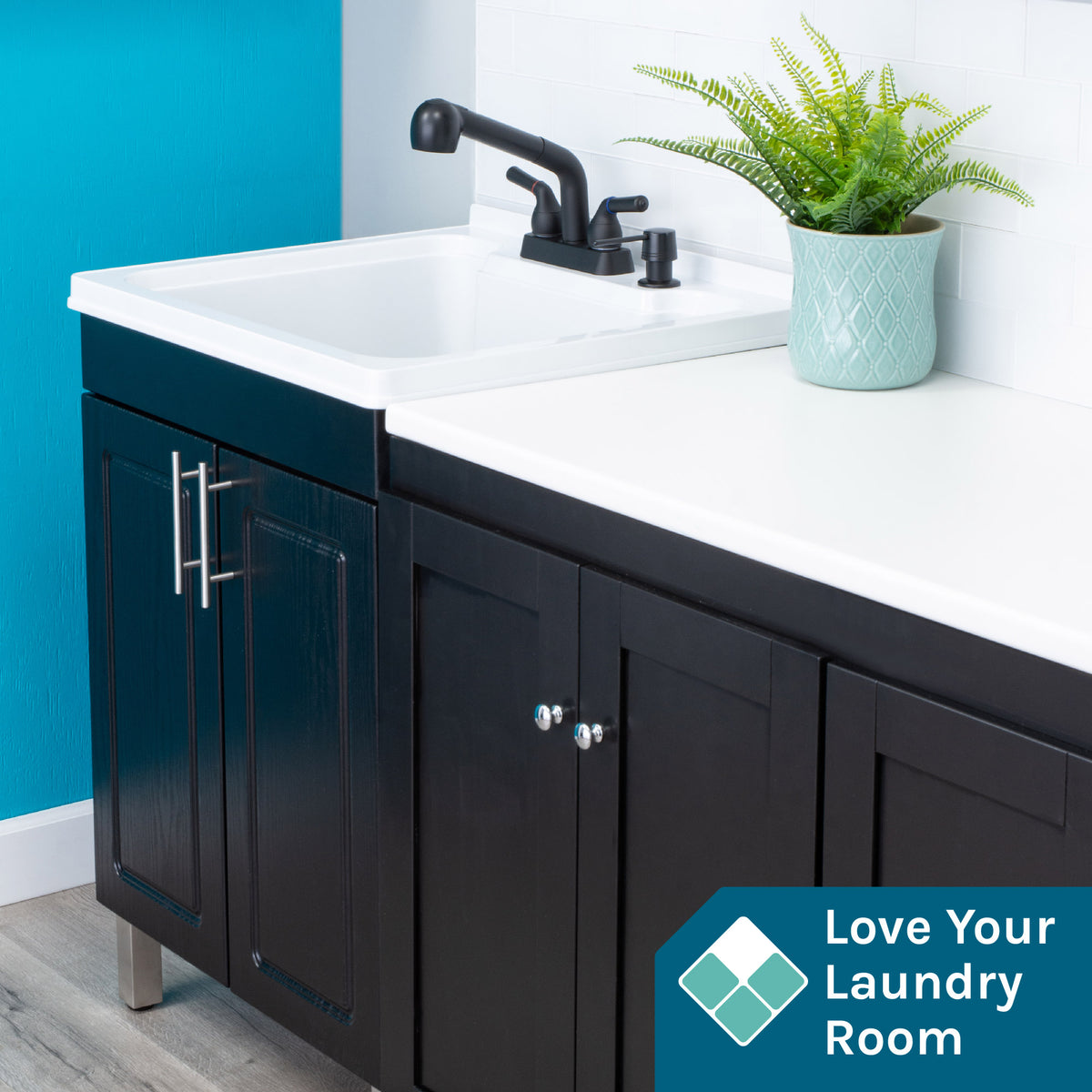 Tehila Black Vanity Cabinet and White Utility Sink with Black Finish Pull-Out Faucet - Utility sinks vanites Tehila