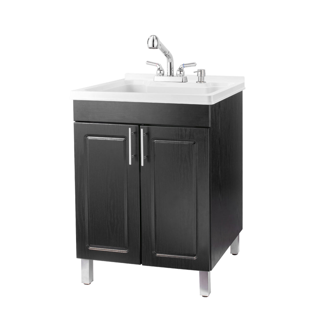 Tehila Black Vanity Cabinet and White Utility Sink with Chrome Finish Pull-Out Faucet - Utility sinks vanites Tehila