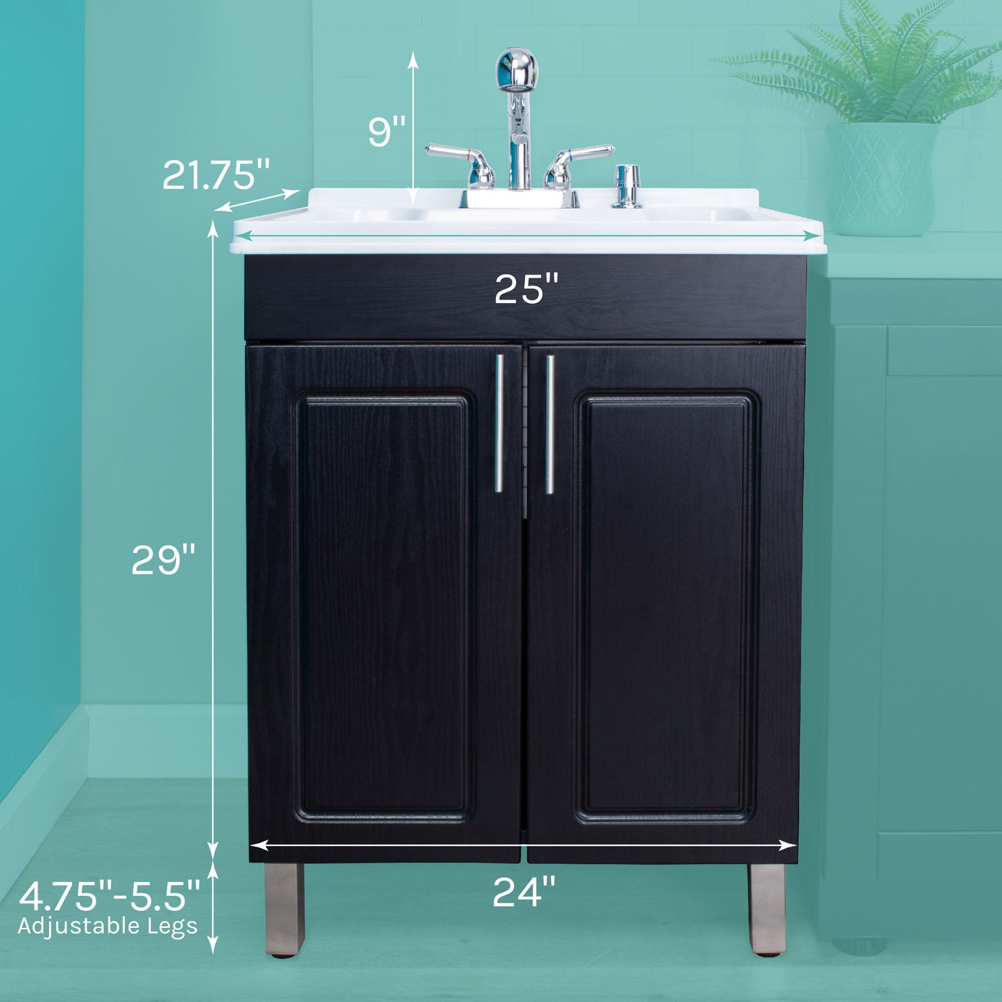 Tehila Black Vanity Cabinet and White Utility Sink with Chrome Finish Pull-Out Faucet - Utility sinks vanites Tehila