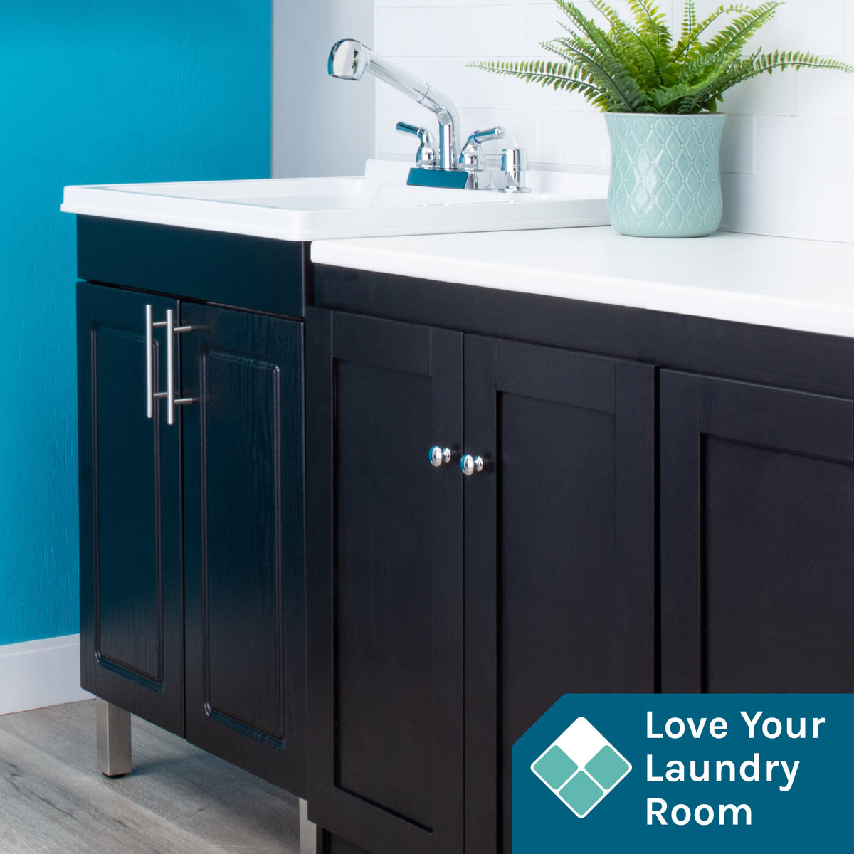 Tehila Black Vanity Cabinet and White Utility Sink with Chrome Finish Pull-Out Faucet - Utility sinks vanites Tehila
