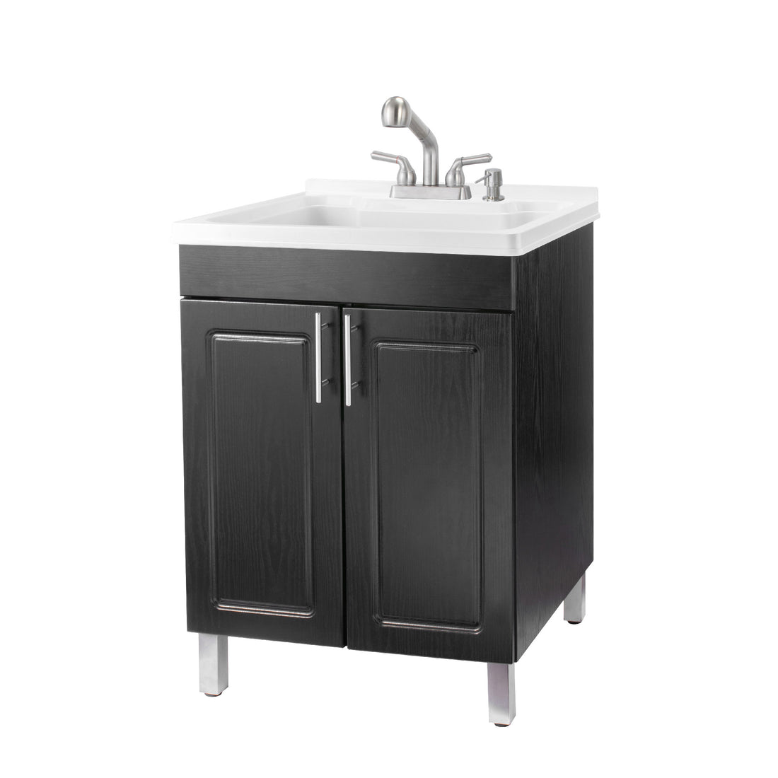 Tehila Black Vanity Cabinet and White Utility Sink with Stainless Steel Finish Pull-Out Faucet - Utility sinks vanites Tehila