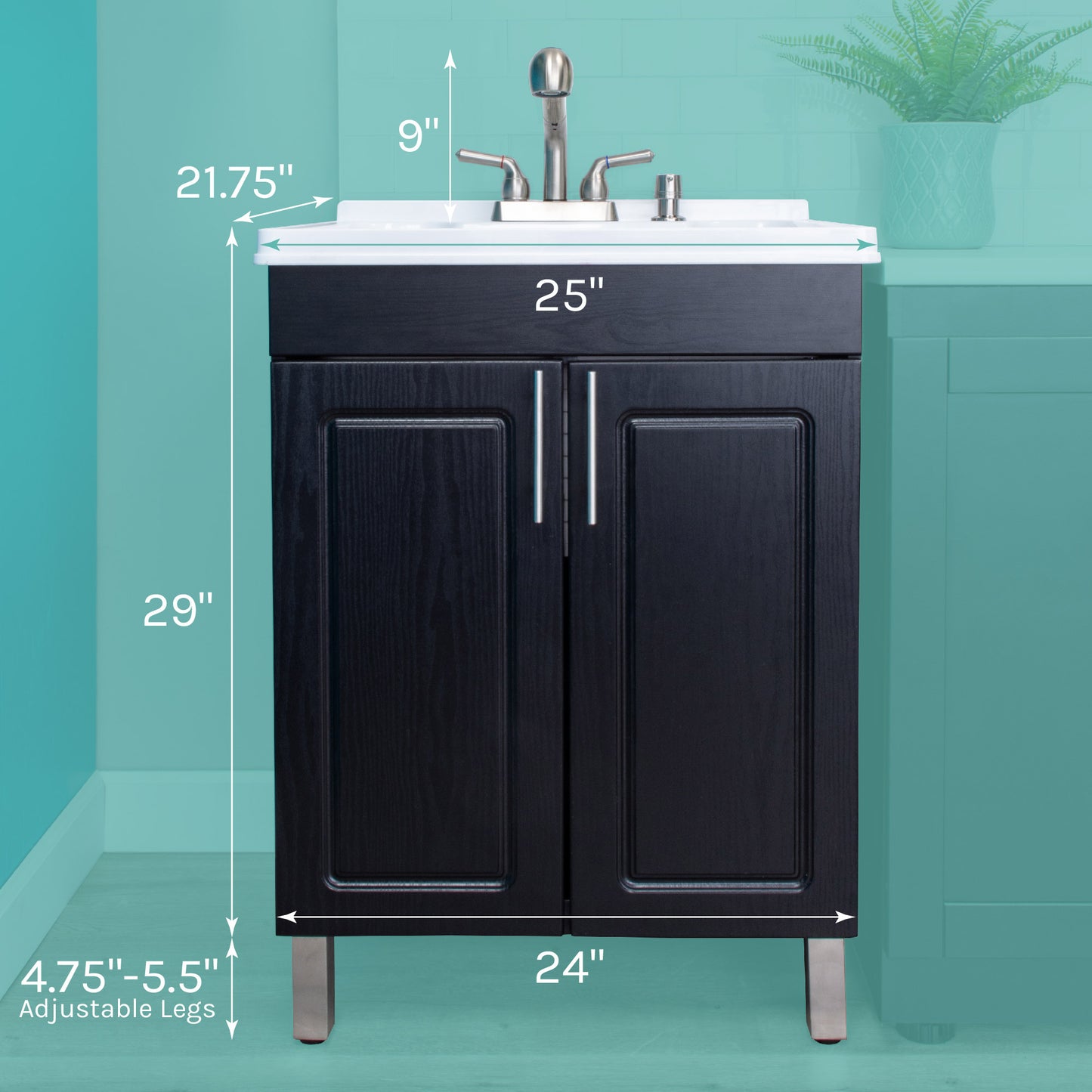 Tehila Black Vanity Cabinet and White Utility Sink with Stainless Steel Finish Pull-Out Faucet - Utility sinks vanites Tehila