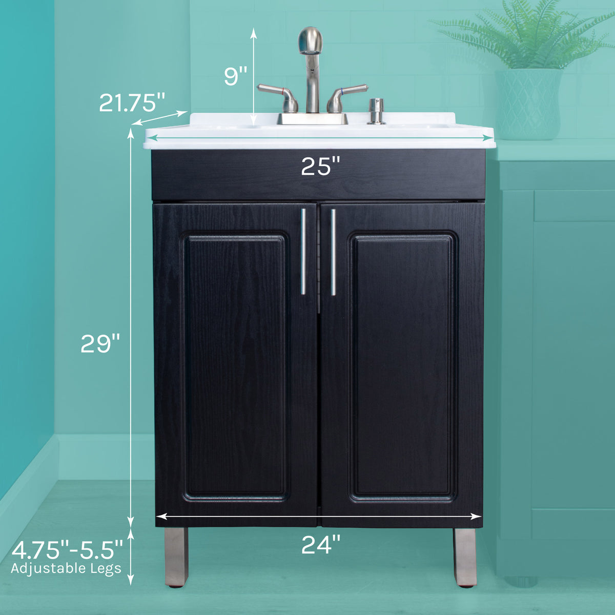 Tehila Black Vanity Cabinet and White Utility Sink with Stainless Steel Finish Pull-Out Faucet - Utility sinks vanites Tehila