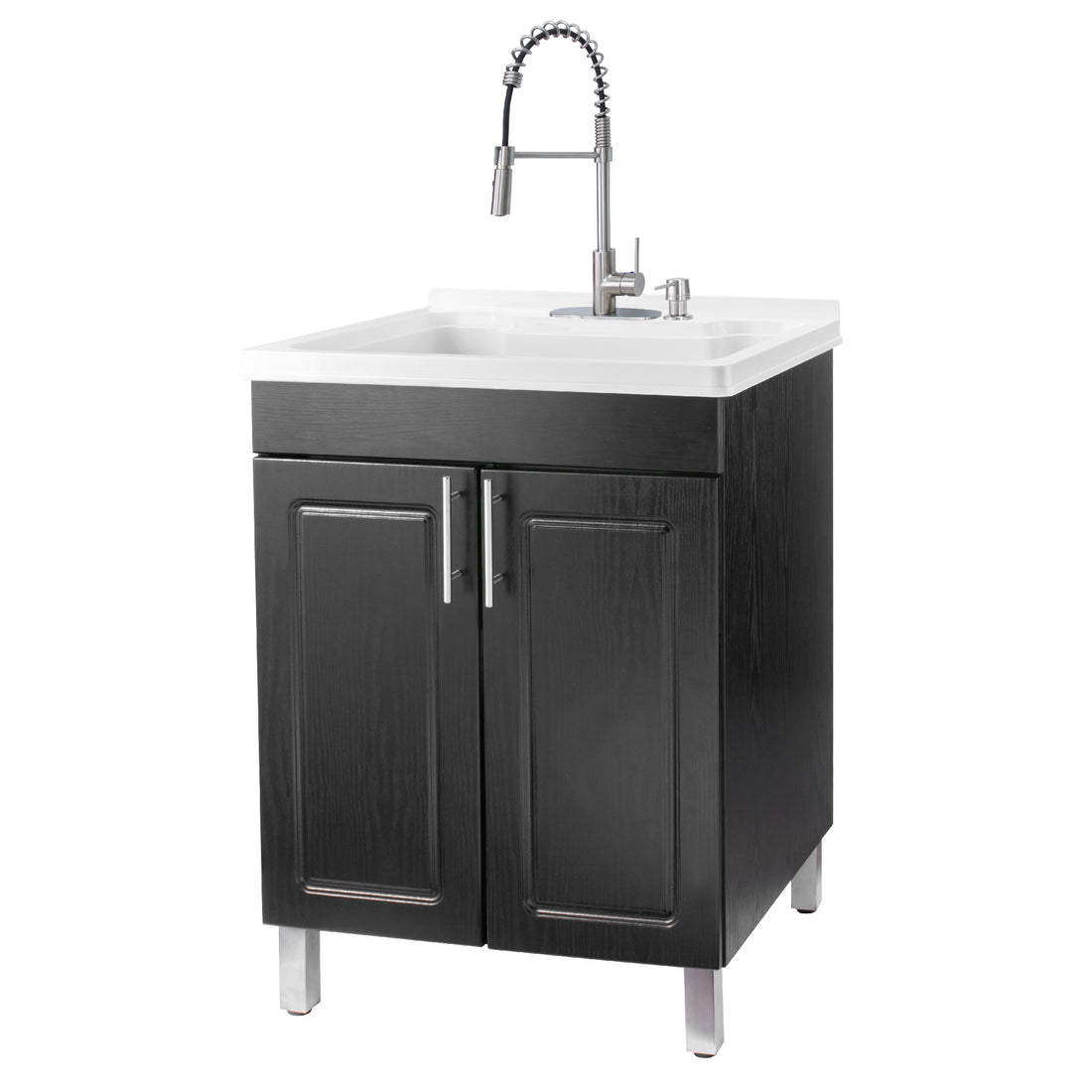 Tehila Black Vanity Cabinet and White Utility Sink with Stainless Steel Finish High-Arc Coil Pull-Down Faucet - Utility sinks vanites Tehila