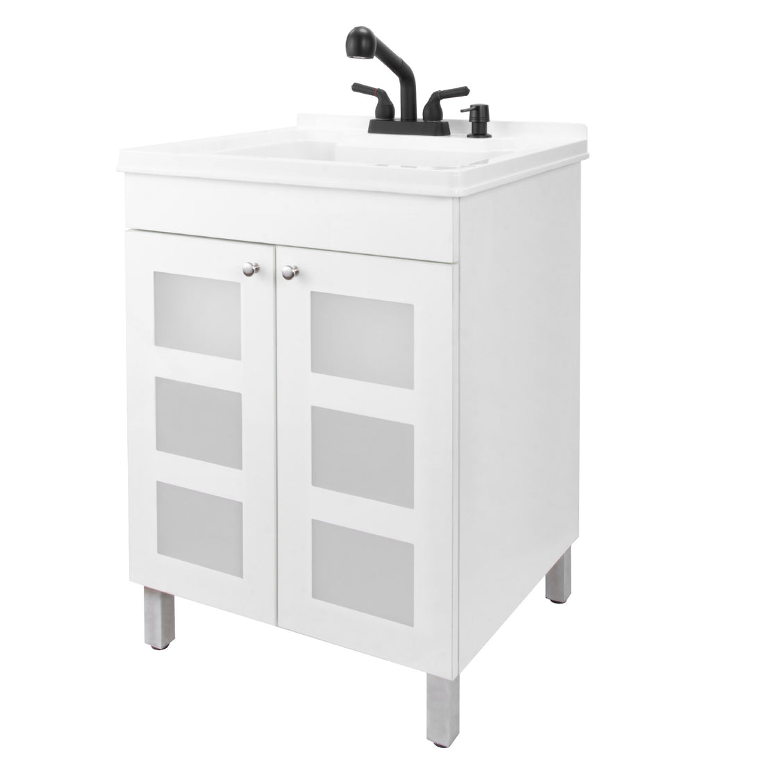 Tehila White Vanity Cabinet and White Utility Sink with Black Finish Pull-Out Faucet - Utility sinks vanites Tehila