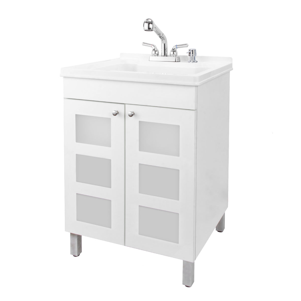 Tehila White Vanity Cabinet and White Utility Sink with Chrome Finish Pull-Out Faucet - Utility sinks vanites Tehila