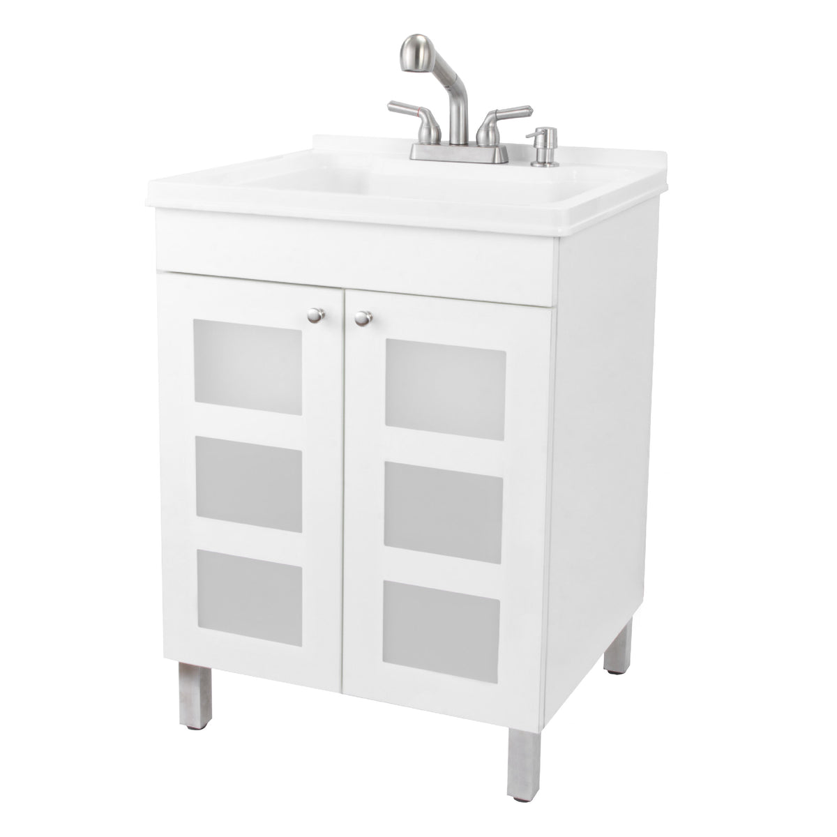 Tehila White Vanity Cabinet and White Utility Sink with Stainless Steel Finish Pull-Out Faucet - Utility sinks vanites Tehila