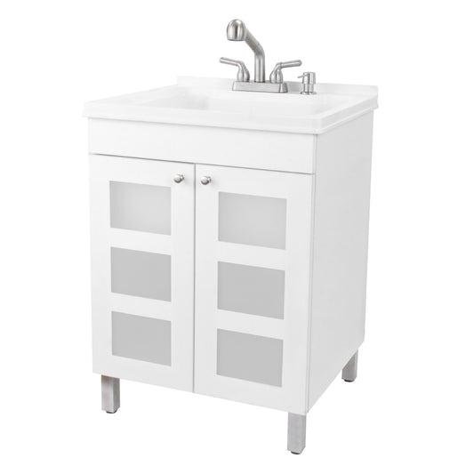 Tehila White Vanity Cabinet and White Utility Sink with Stainless Steel Finish Pull-Out Faucet - Utility sinks vanites Tehila