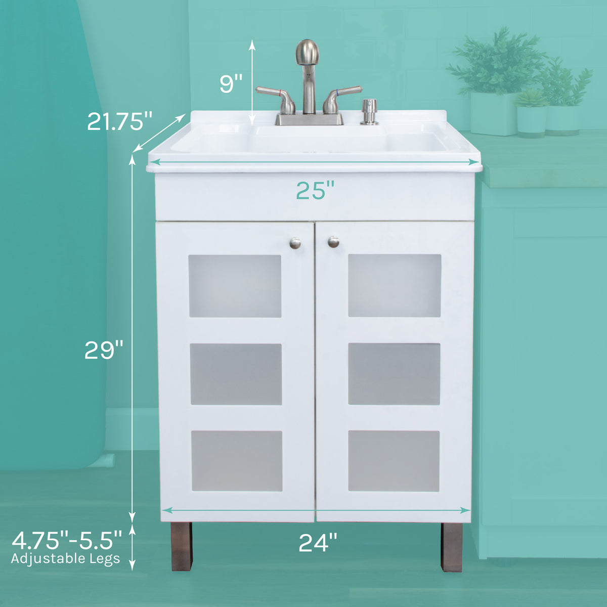 Tehila White Vanity Cabinet and White Utility Sink with Stainless Steel Finish Pull-Out Faucet - Utility sinks vanites Tehila