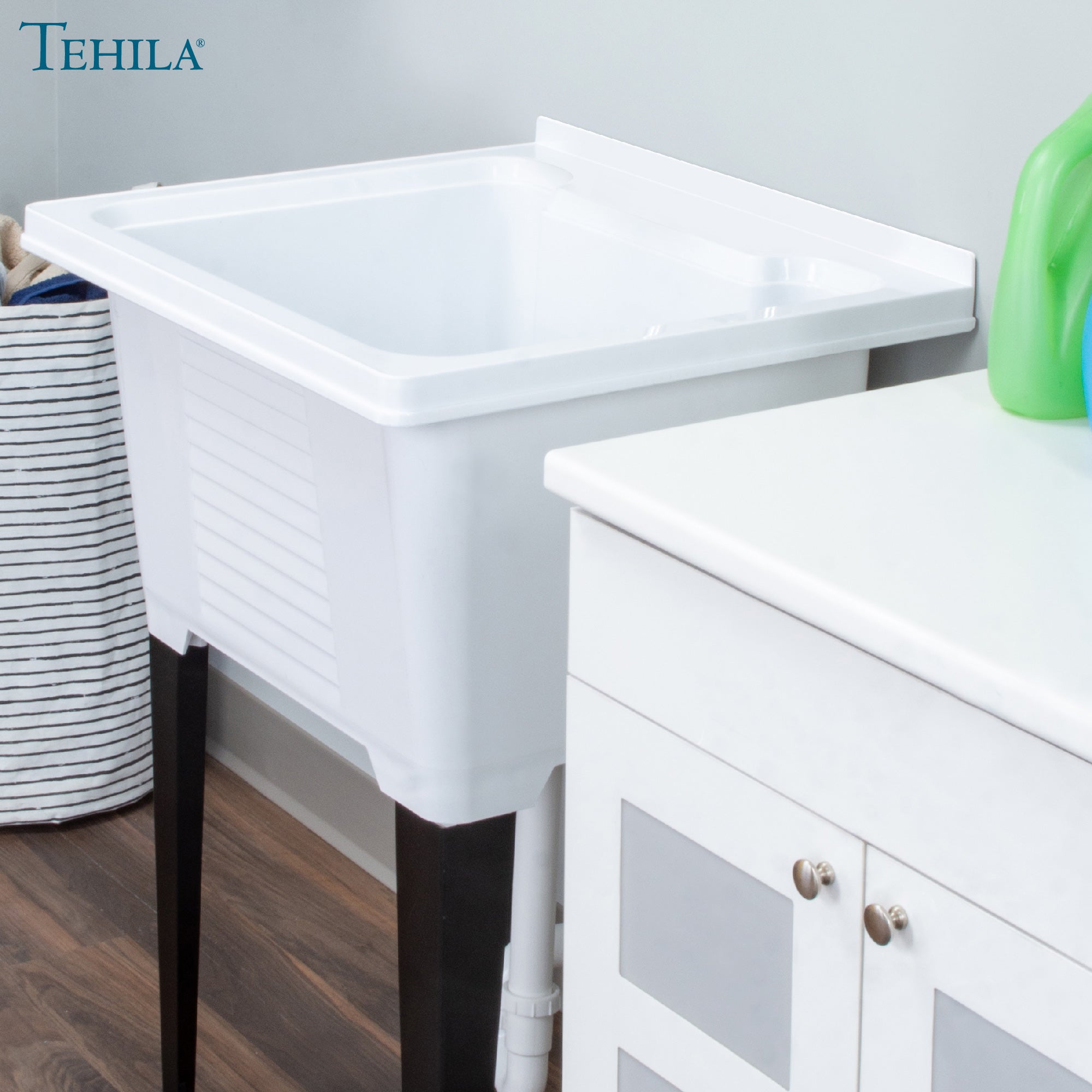 Tehila Luxe Freestanding White Utility Sink | Drainage Kit