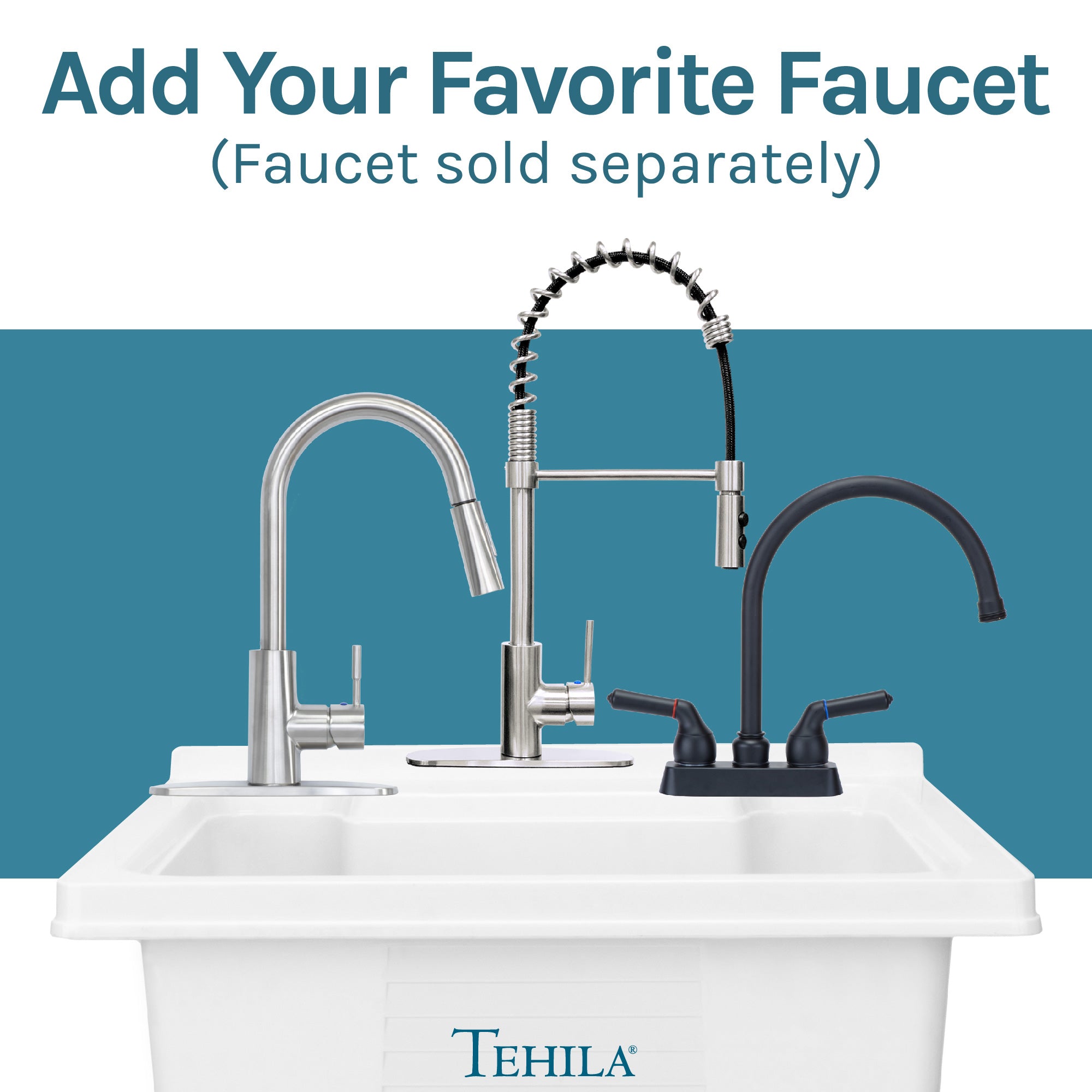 Tehila Luxe Freestanding White Utility Sink | Drainage Kit