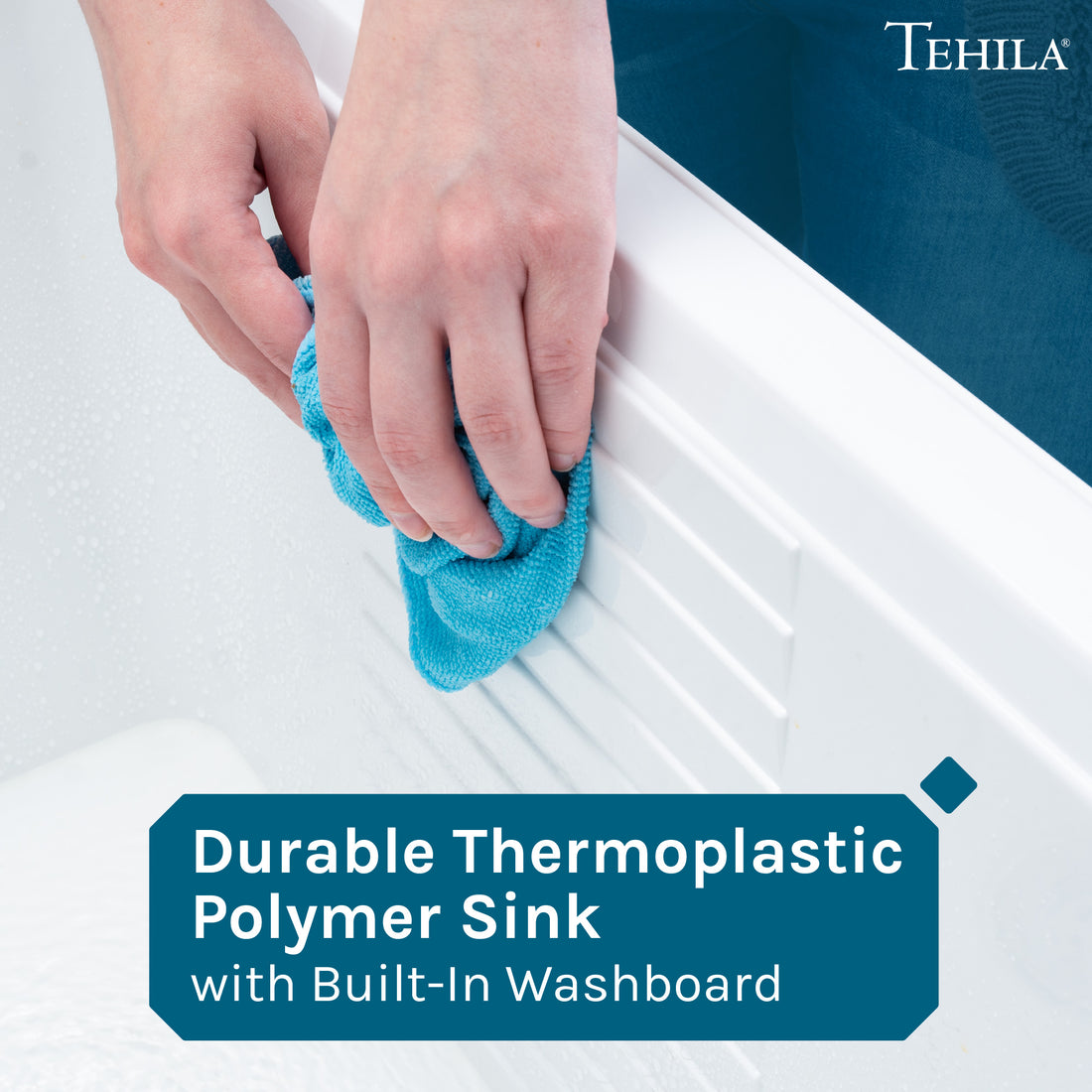 Tehila Durable Thermoplastic Polymer Sink with Built-In Washboard