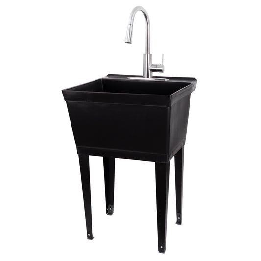 Tehila Standard Freestanding Black Utility Sink with Stainless Steel Finish High-Arc Pull-Down Faucet - Utility sinks vanites Tehila
