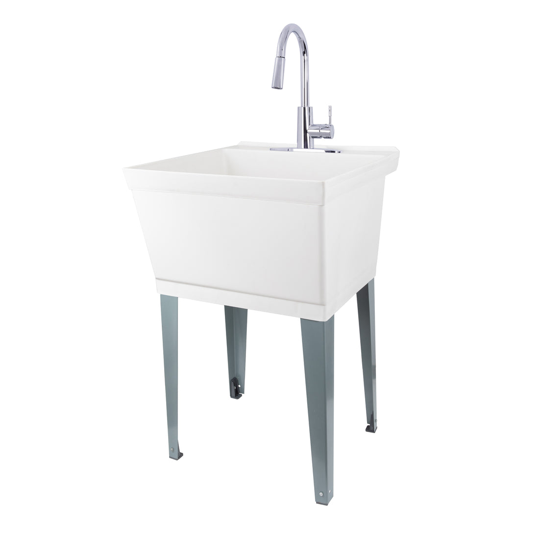 Tehila Standard Freestanding White Utility Sink with Chrome Finish High-Arc Pull-Down Faucet - Utility sinks vanites Tehila