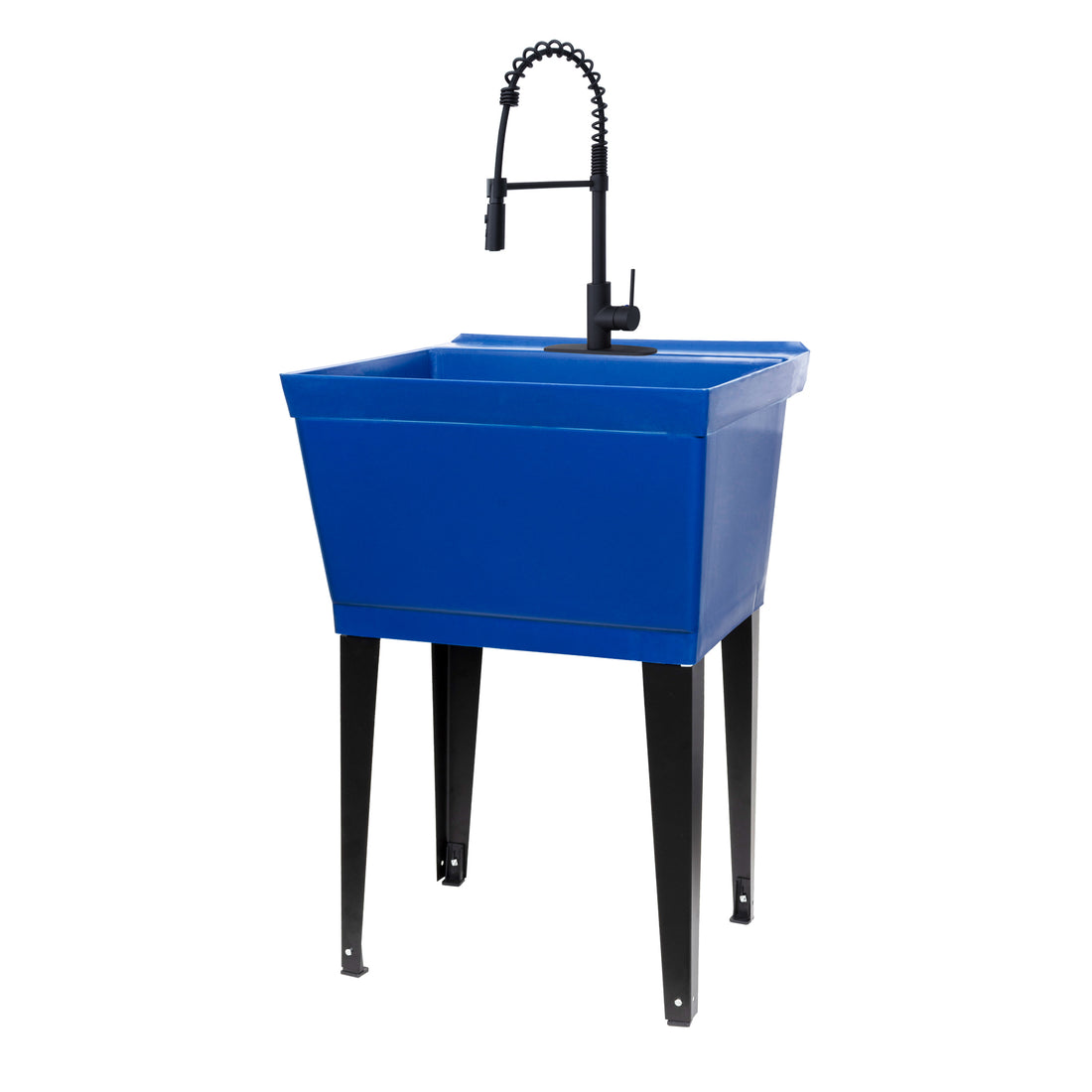 Tehila Standard Freestanding Blue Utility Sink with Black Finish High-Arc Coil Pull-Down Faucet - Utility sinks vanites Tehila