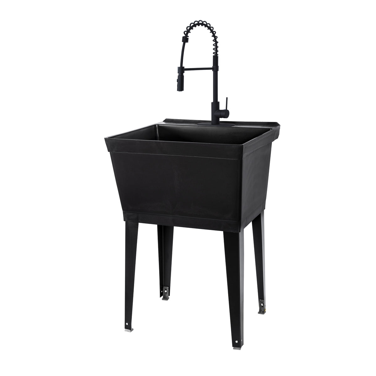 Tehila Standard Freestanding Black Utility Sink with Black Finish High-Arc Coil Pull-Down Faucet - Utility sinks vanites Tehila