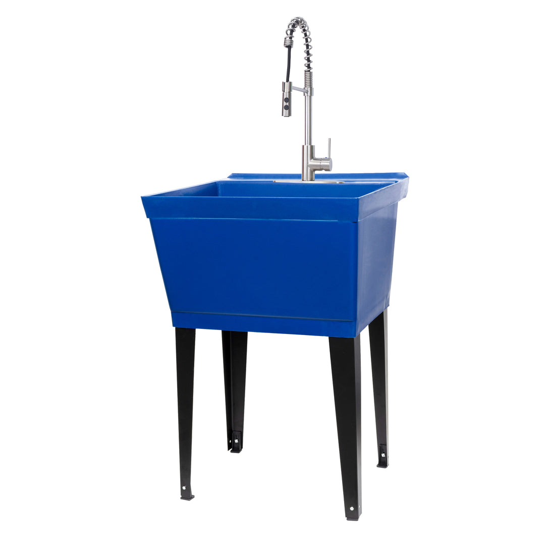 Tehila Standard Freestanding Blue Utility Sink with Stainless Steel Finish High-Arc Coil Pull-Down Faucet - Utility sinks vanites Tehila