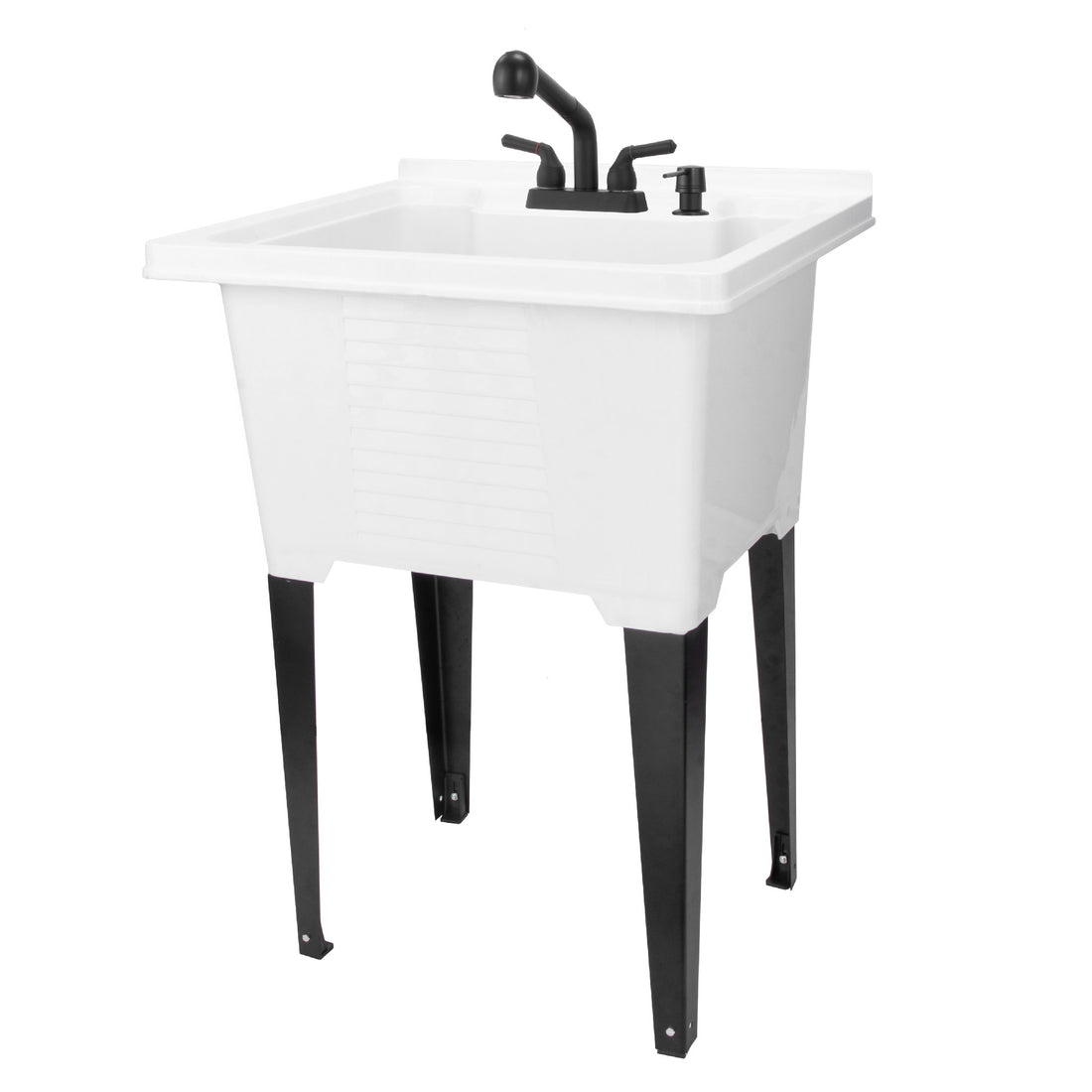 Tehila Luxe Freestanding White Utility Sink with Black Finish Pull-Out Faucet - Utility sinks vanites Tehila