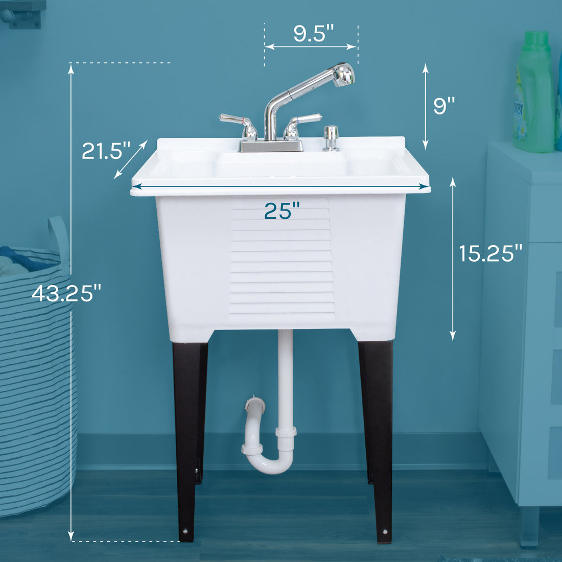 Tehila Luxe Freestanding White Utility Sink with Chrome Finish Pull-Out Faucet - Utility sinks vanites Tehila