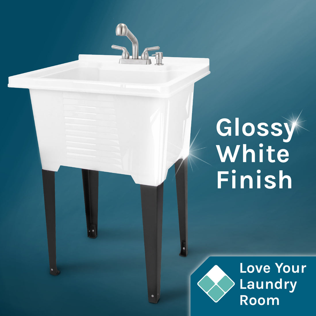 Tehila Luxe Freestanding White Utility Sink with Stainless Steel Finish Pull-Out Faucet - Utility sinks vanites Tehila