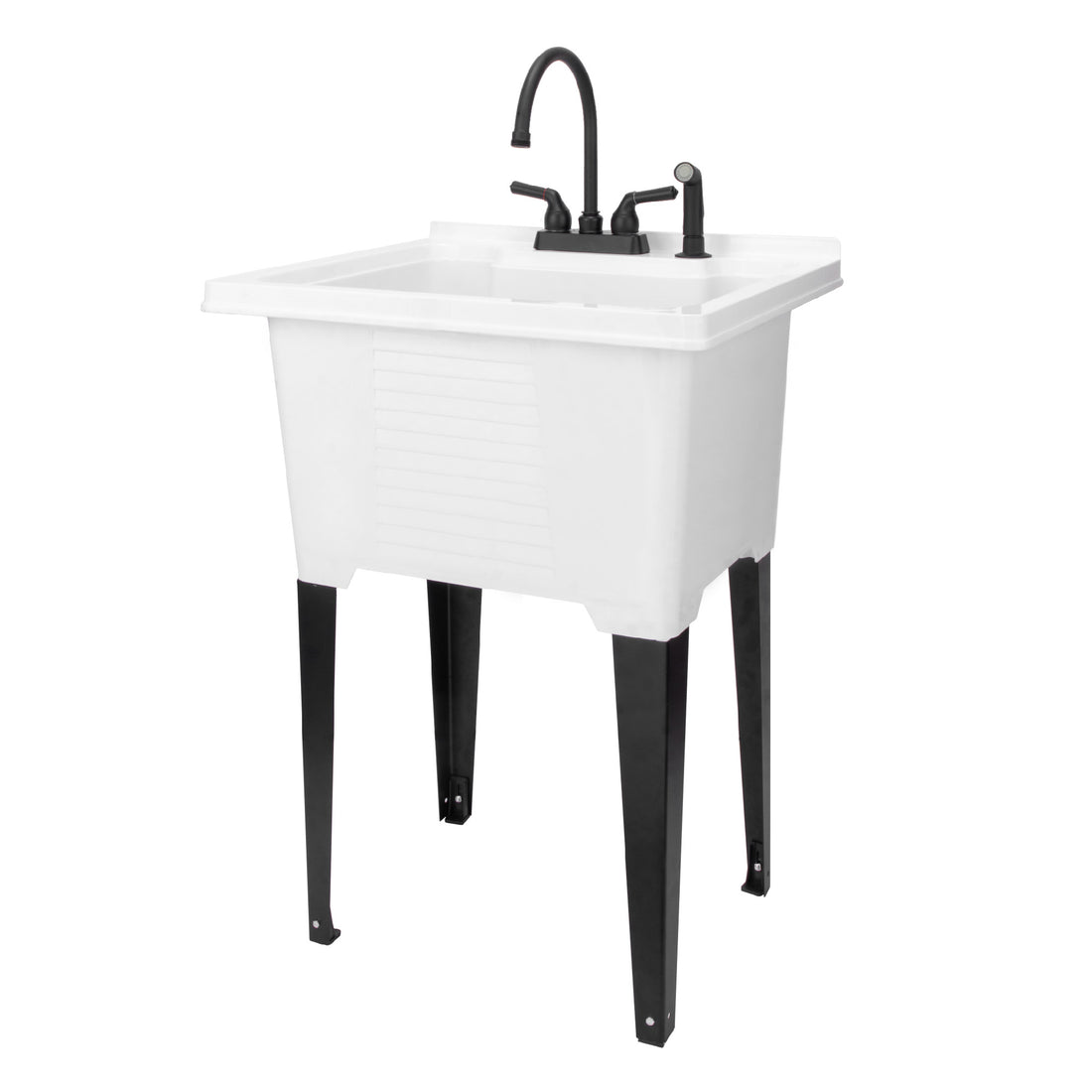 Tehila Luxe Freestanding White Utility Sink with Black Finish Gooseneck Faucet - Utility sinks vanites Tehila