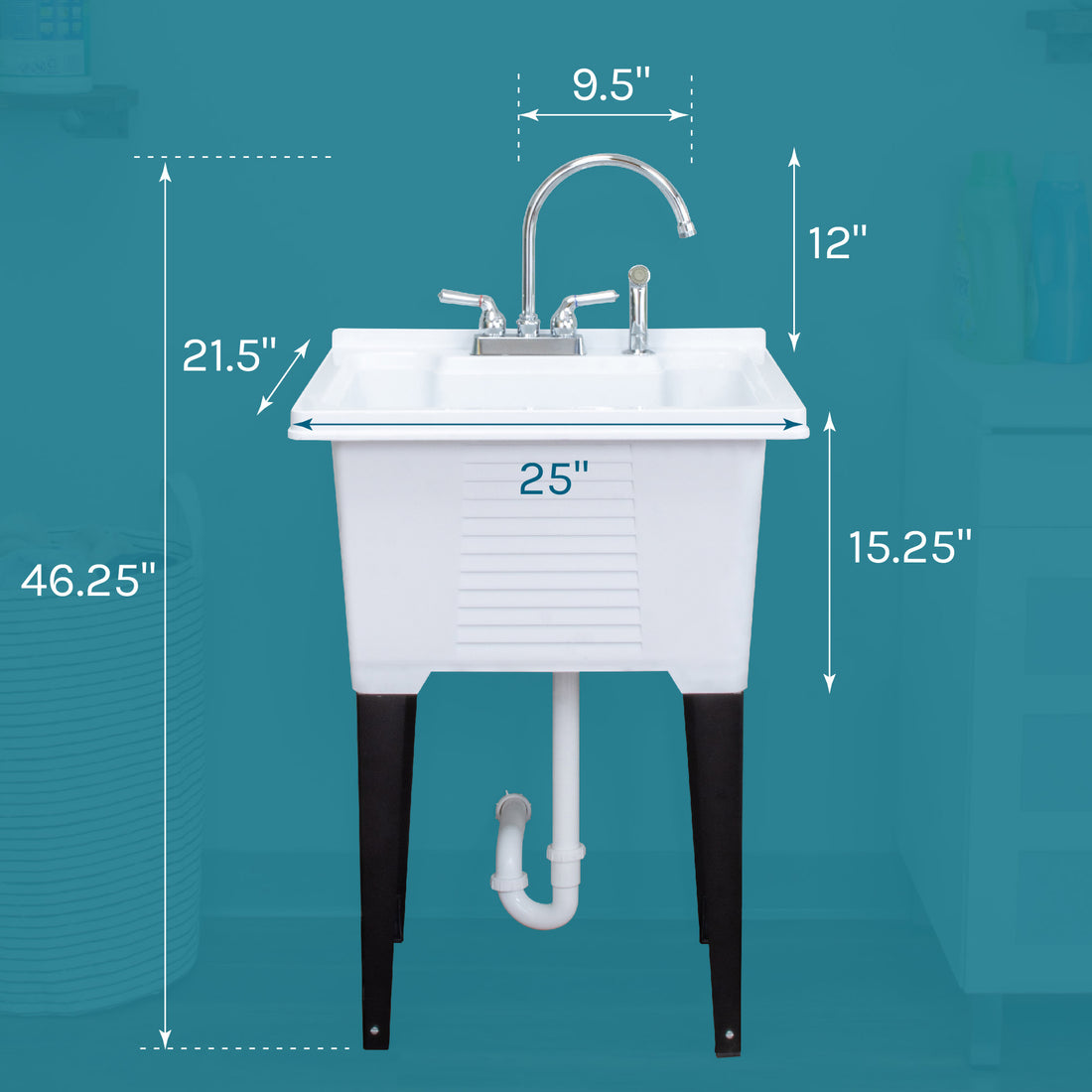 Tehila Luxe Freestanding White Utility Sink with Chrome Finish Gooseneck Faucet - Utility sinks vanites Tehila