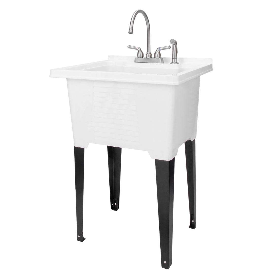 Tehila Luxe Freestanding White Utility Sink with Stainless Steel Finish Gooseneck Faucet - Utility sinks vanites Tehila