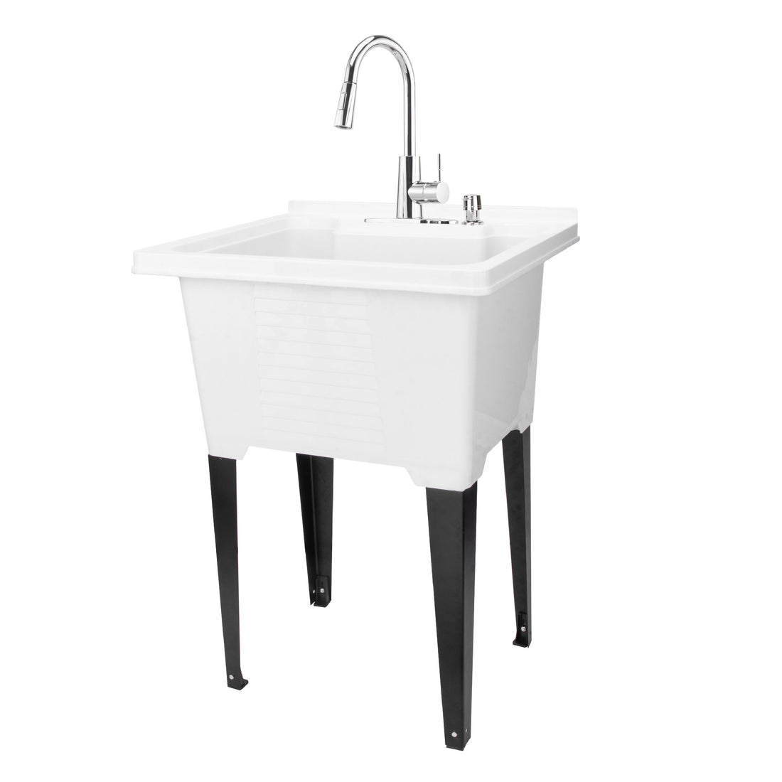 Tehila Luxe Freestanding White Utility Sink with Chrome Finish High-Arc Pull-Down Faucet - Utility sinks vanites Tehila