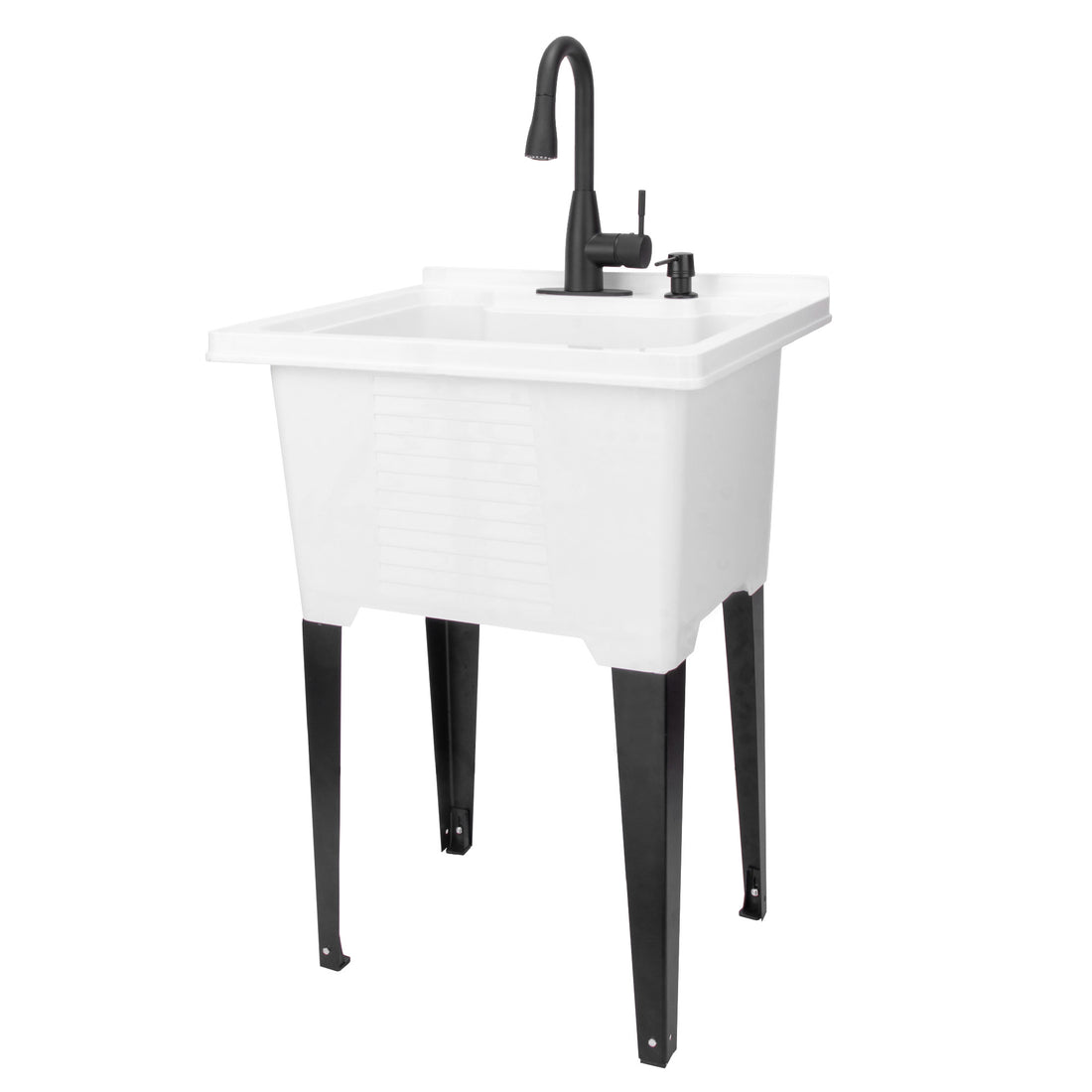 Tehila Luxe Freestanding White Utility Sink with Black Finish Low-Profile Pull-Down Faucet - Utility sinks vanites Tehila