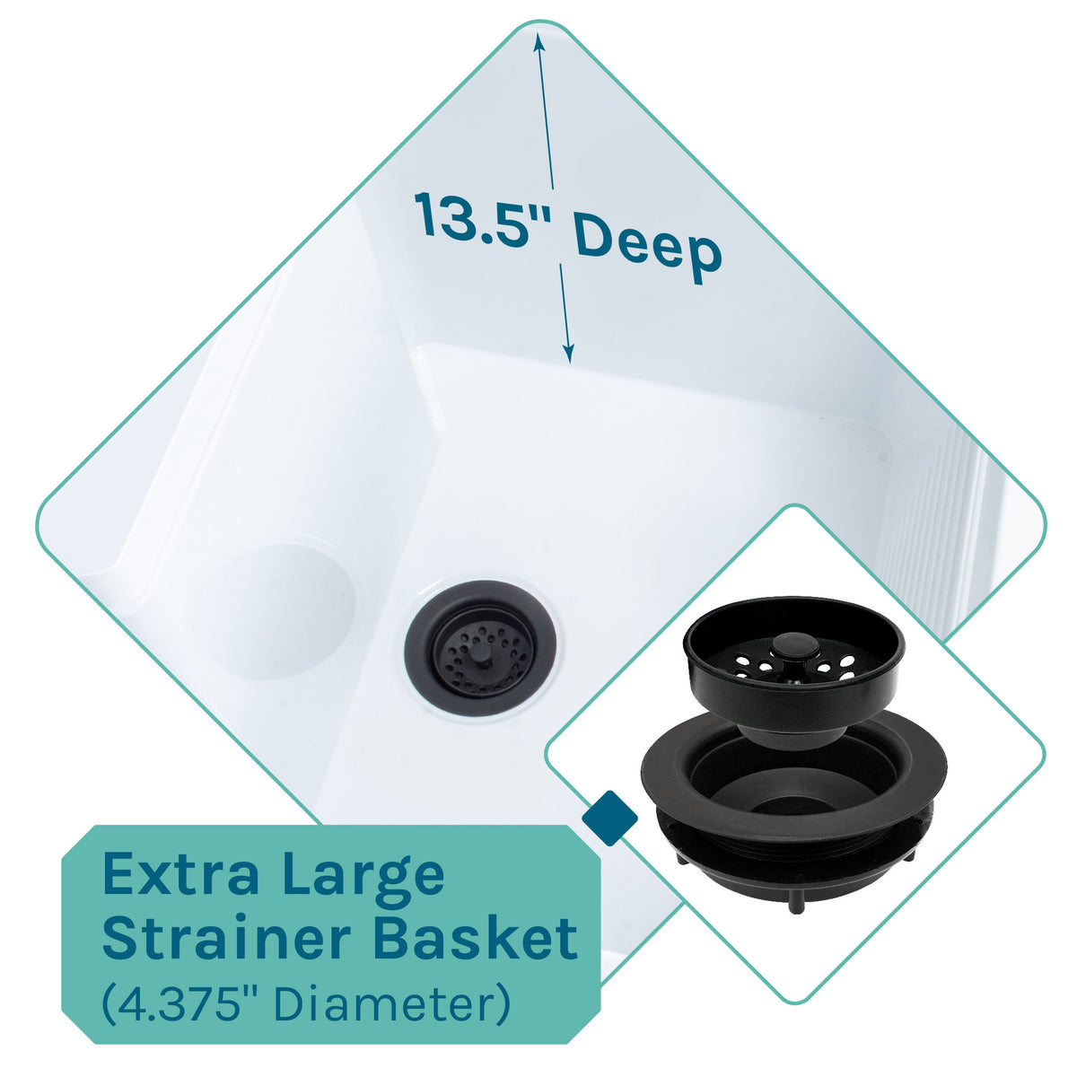 Tehila Luxe Freestanding White Utility Sink with Black Finish Low-Profile Pull-Down Faucet - Utility sinks vanites Tehila